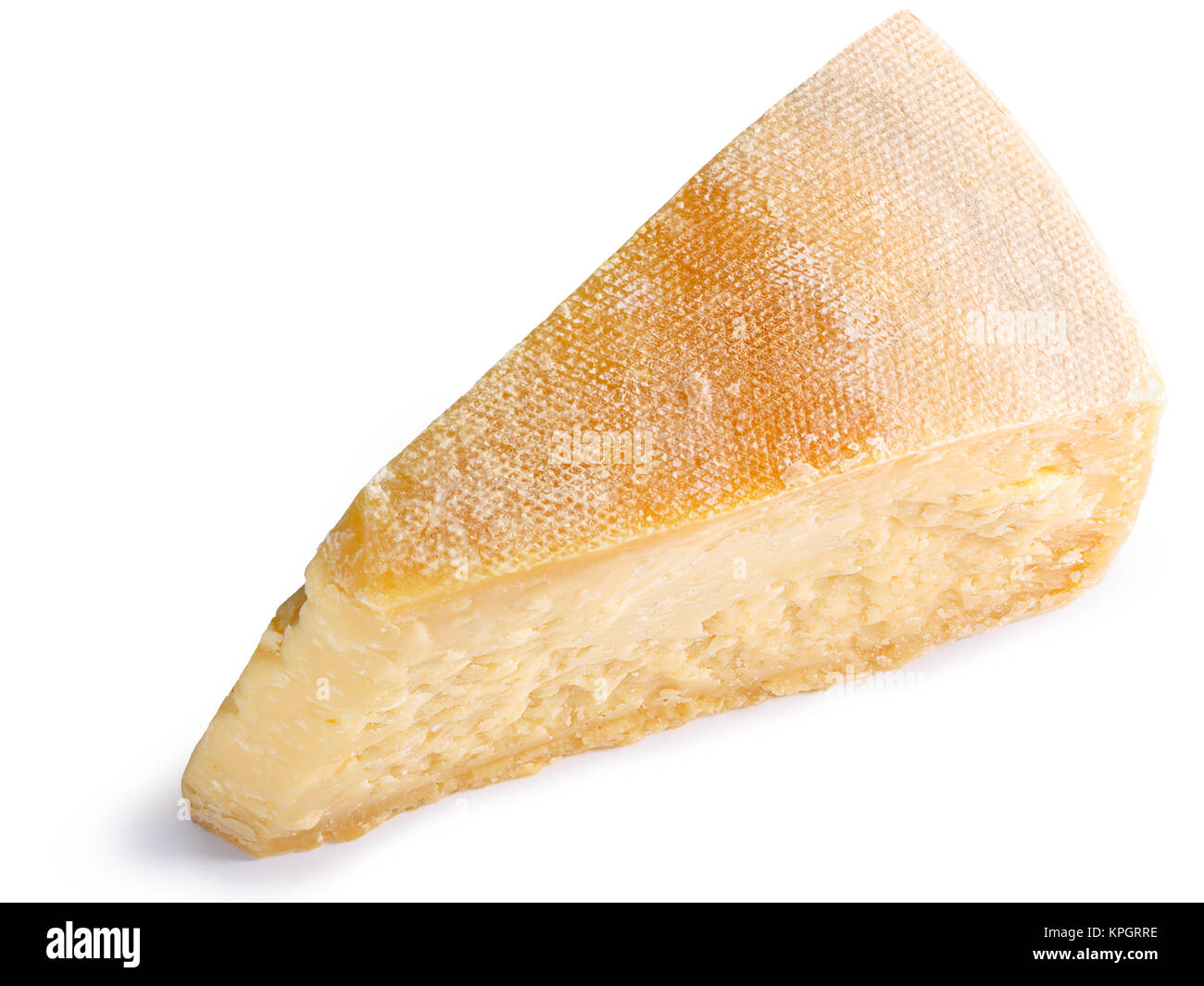 Génériques le fromage parmesan, le segment pain avec écorce, mature. Chemins de détourage, séparés de l'ombre, vue du dessus Banque D'Images