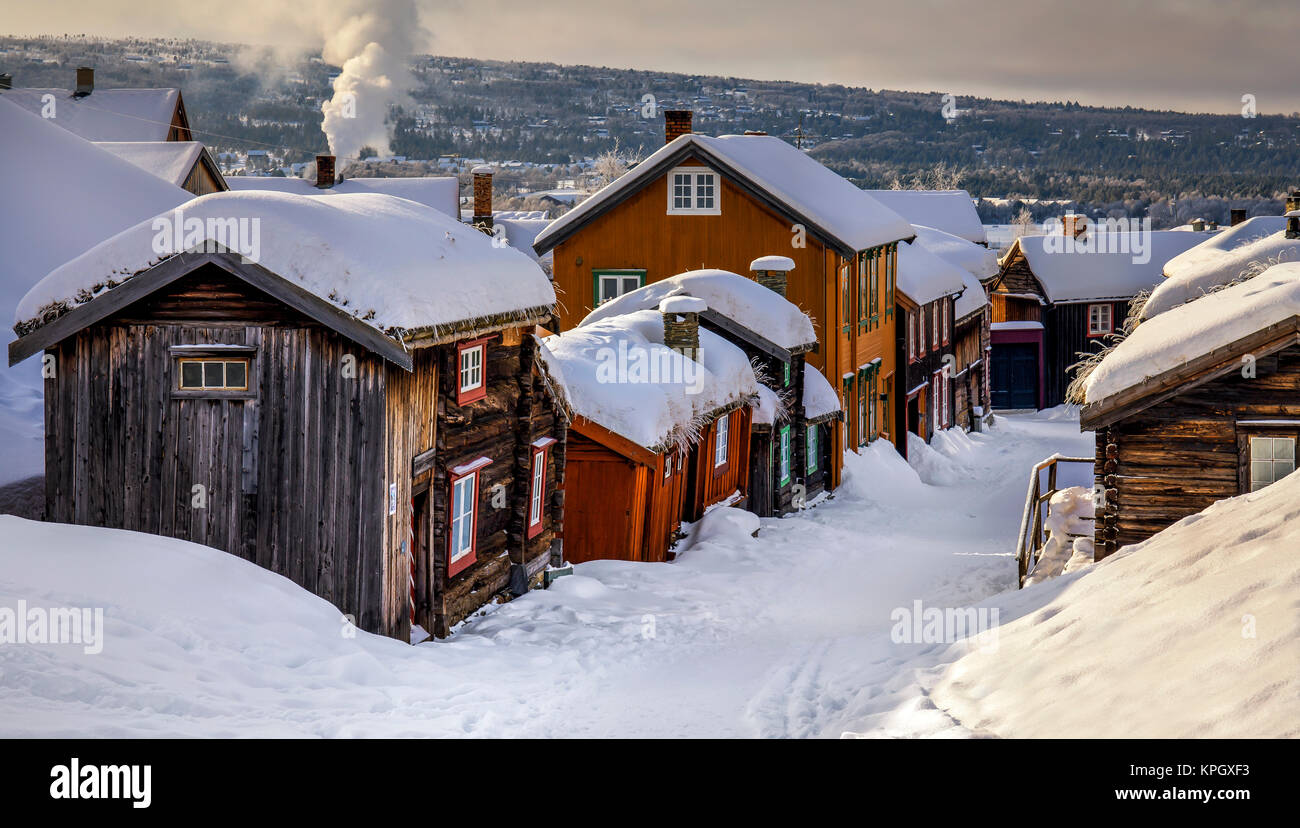 Røros est une ancienne ville minière de cuivre en Norvège. C'est sur la Liste du patrimoine mondial de l'UNESCO. Banque D'Images