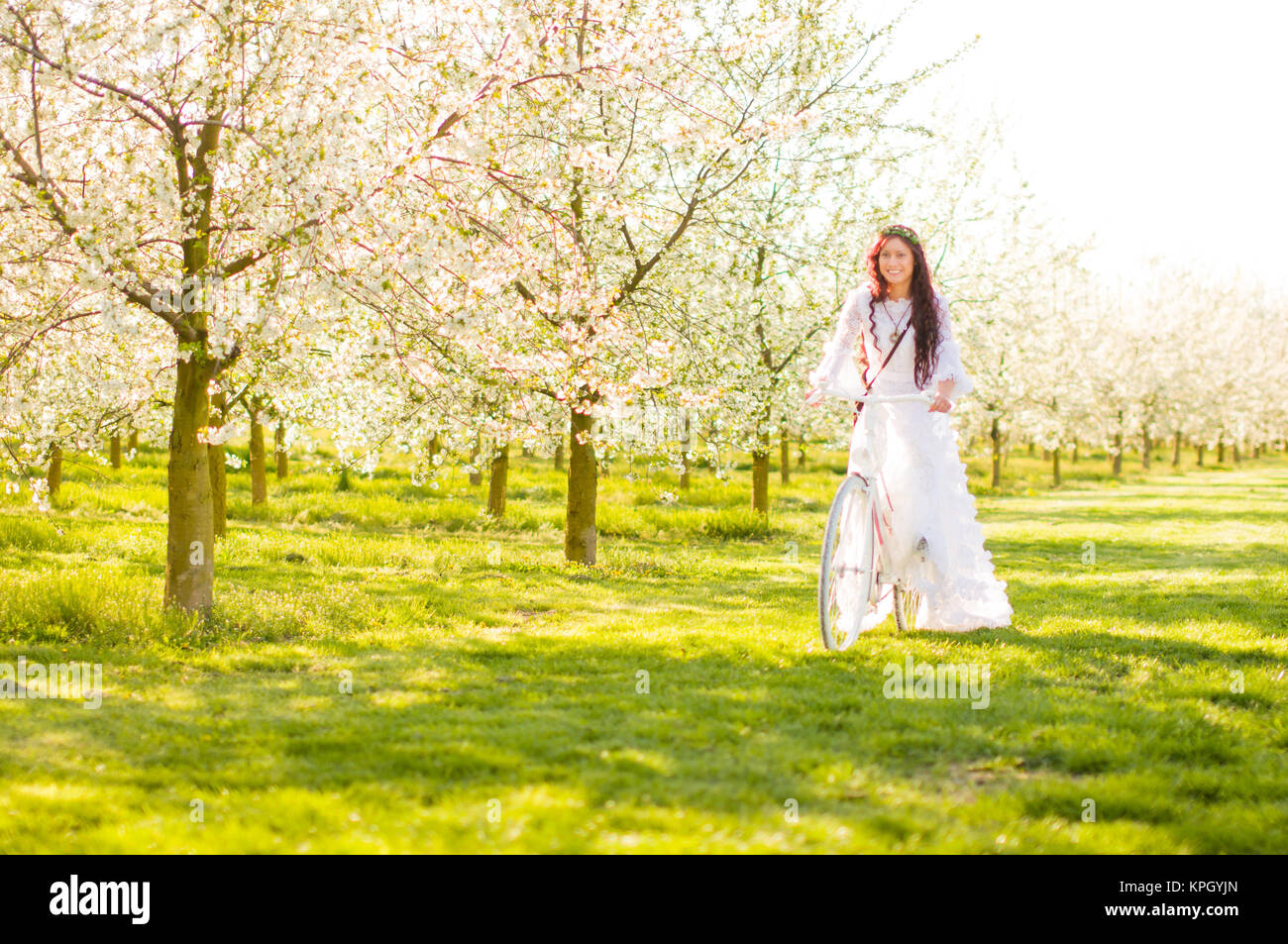 Jeune fille dans la fleur de cerisier Banque D'Images