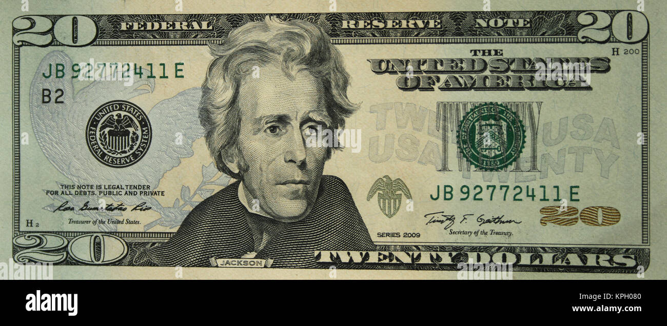 Close-up d'un billet de vingt dollars, États-Unis d'Amérique Banque D'Images