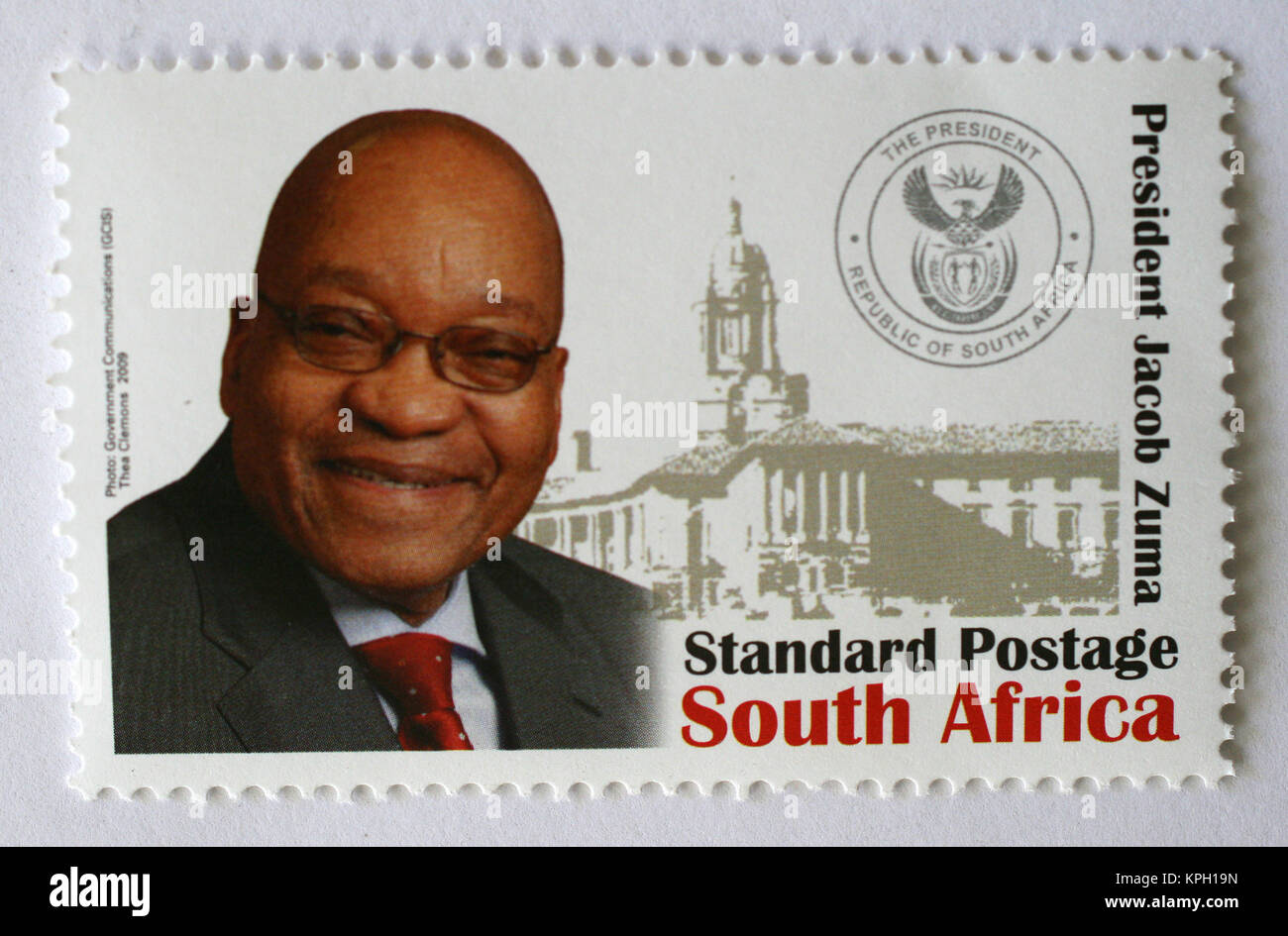 Timbre-poste Le président Jacob Zuma (Afrique du Sud). Banque D'Images
