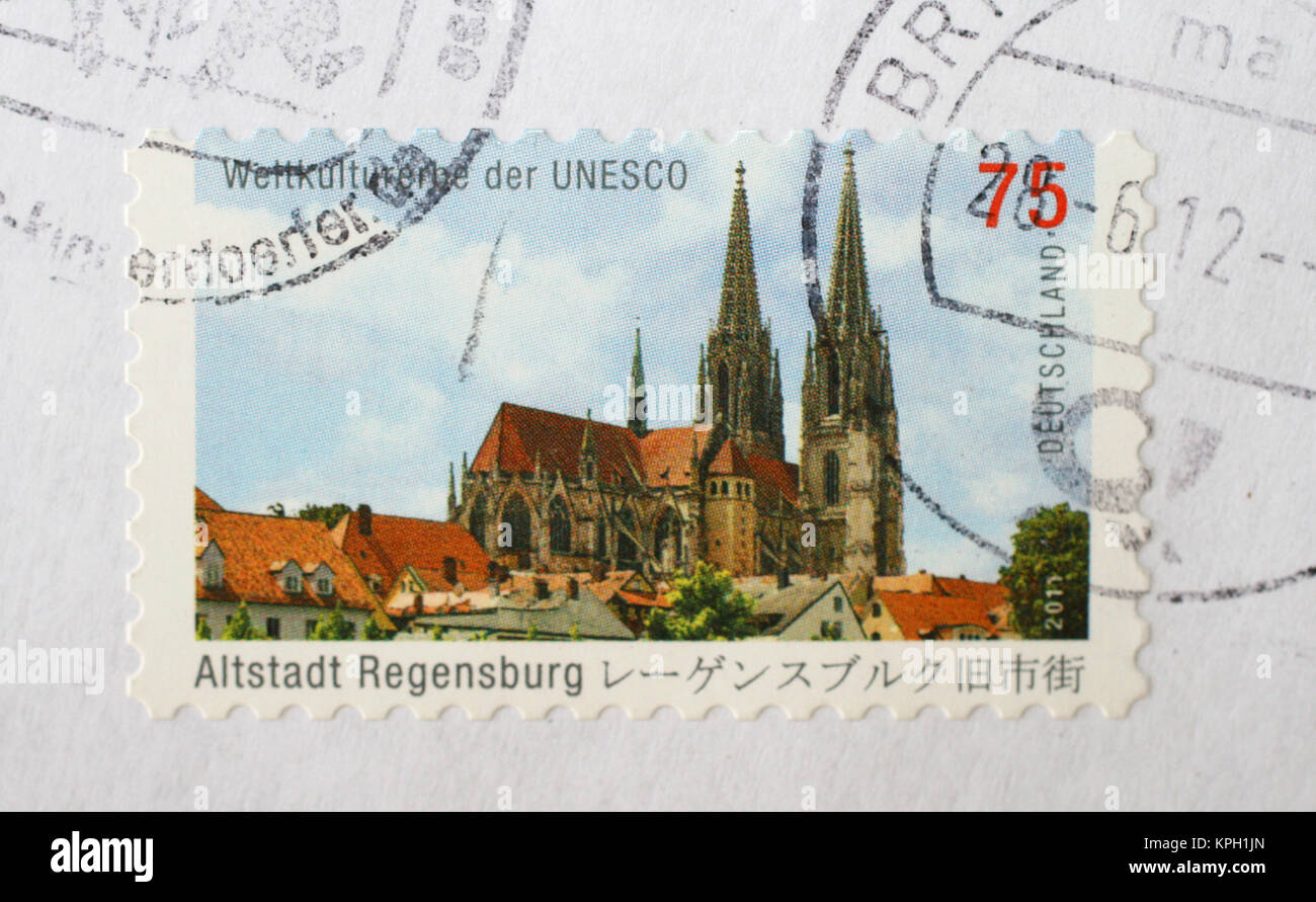 Timbres d'Afrique du Sud, l'Altstadt Regensburg, Allemagne, 75, Afrique du Sud. Banque D'Images