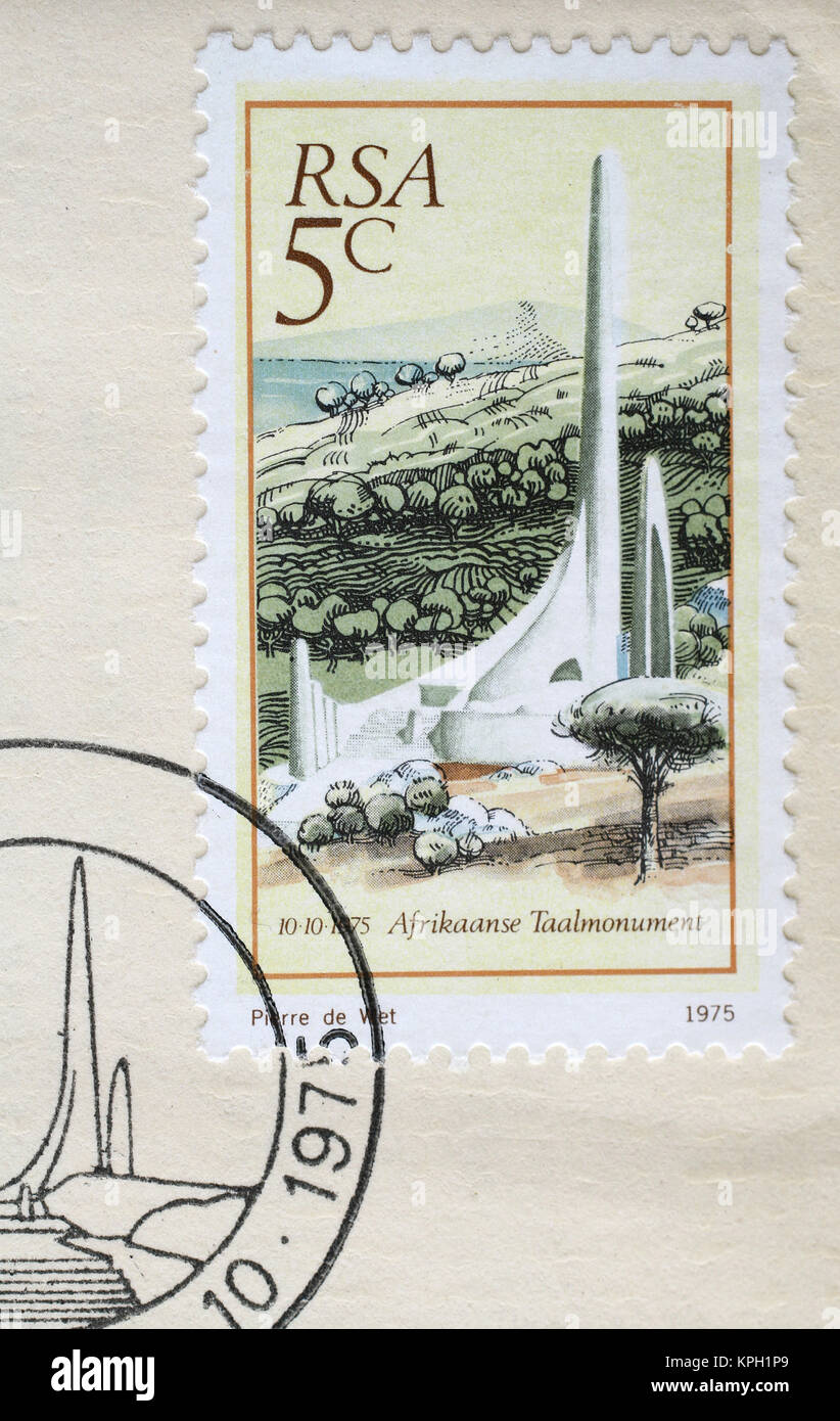Paarl, Afrique du Sud 10/10/1975 Taalmonument timbre, Afrique du Sud. Banque D'Images