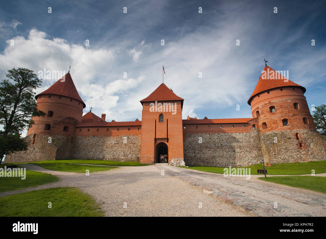 La Lituanie, Trakai, Parc national historique de Trakai, Château de l'île sur le lac Galve Banque D'Images