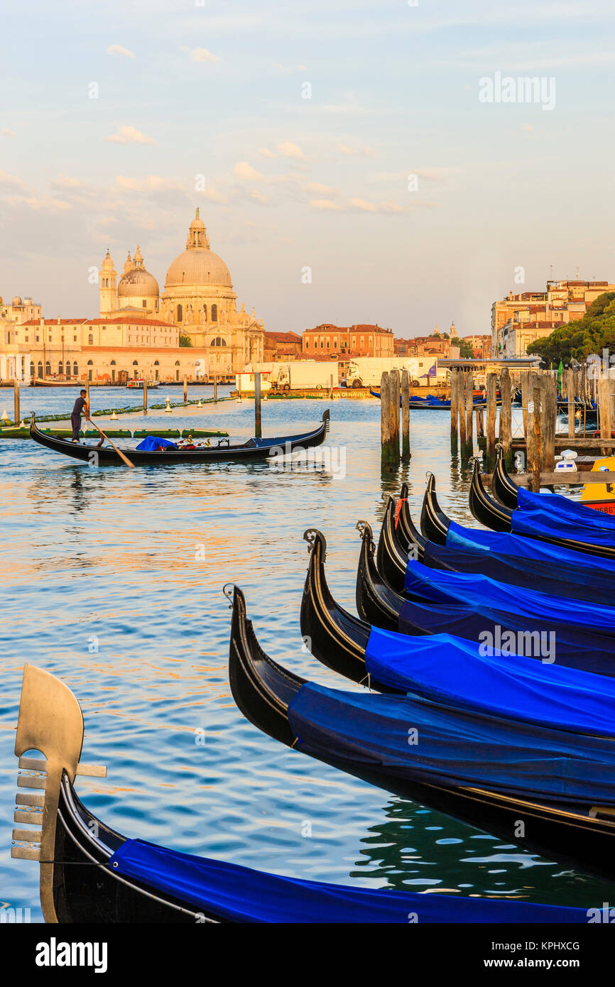 Gamme de gondole en face de la Basilique Santa Maria della Salute. Venise. L'Italie. Banque D'Images