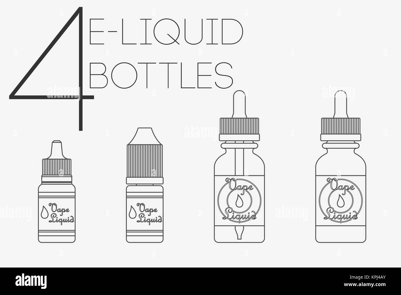 4 fines lignes e-liquide bottles Banque D'Images