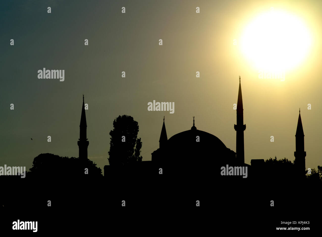 Vue d'une silhouette célèbre mosquée vu de la rivière à Istanbul, Turquie. Banque D'Images