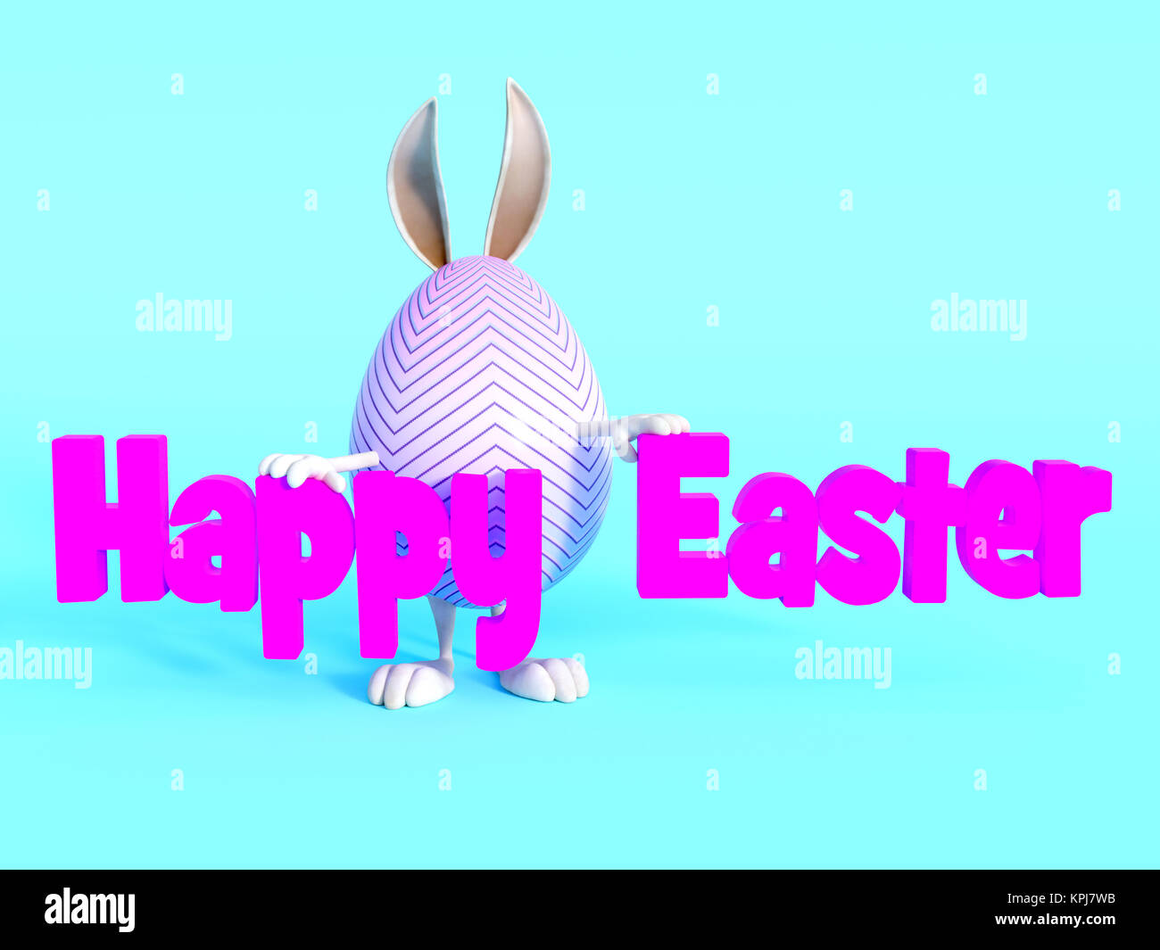 Mignon lapin de Pâques oeuf debout derrière Joyeuses Pâques signe. Banque D'Images
