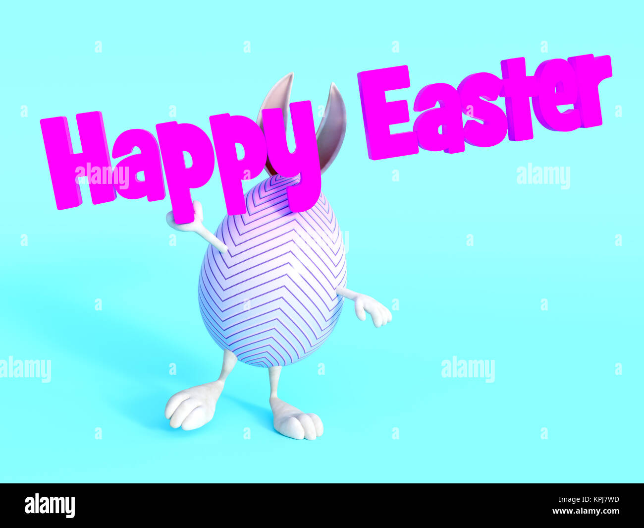 Mignon lapin de Pâques Joyeuses Pâques oeufs holding sign. Banque D'Images