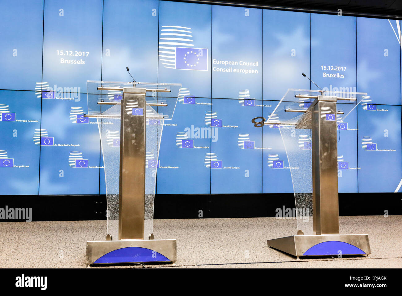 Bruxelles, Belgique, le 15 décembre 2017 : la salle de conférence au cours du sommet du Conseil européen Crédit : Dominika Zarzycka/Alamy Live News Banque D'Images