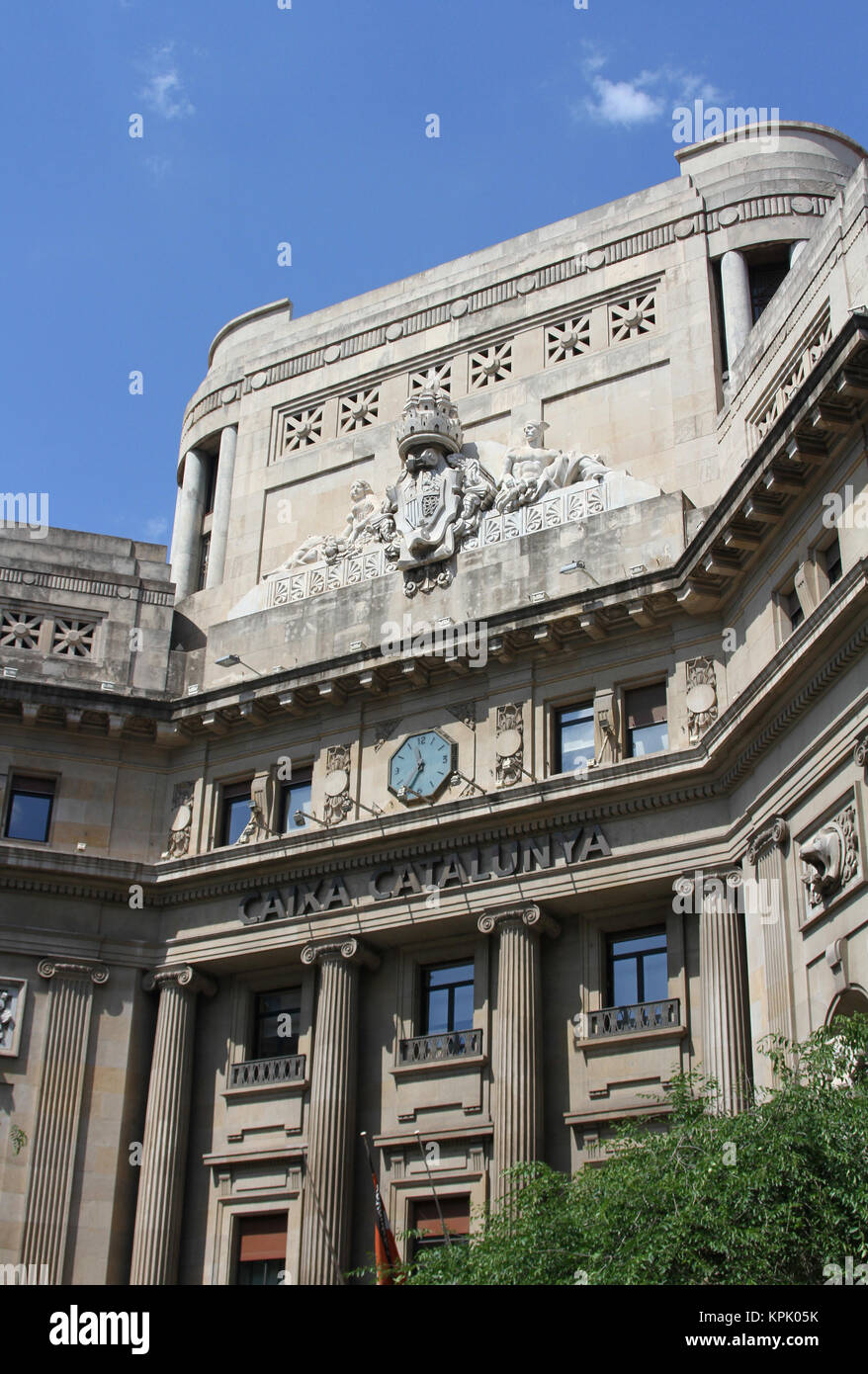 Sculpture Relief sur Caixa Catalunya, caisse d'épargne Catalane, Barcelone, Espagne. Banque D'Images