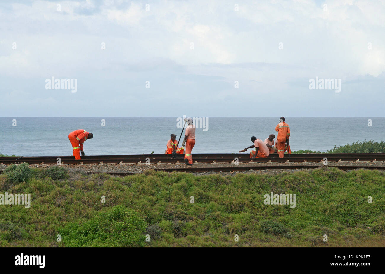 Les travailleurs du chemin de fer, East London, Eastern Cape, Afrique du Sud. Banque D'Images