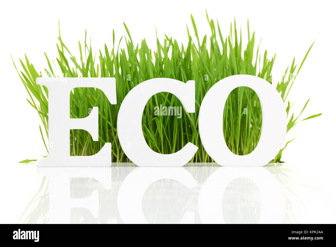 Mot 'Eco' avec l'herbe fraîche isolated on white Banque D'Images