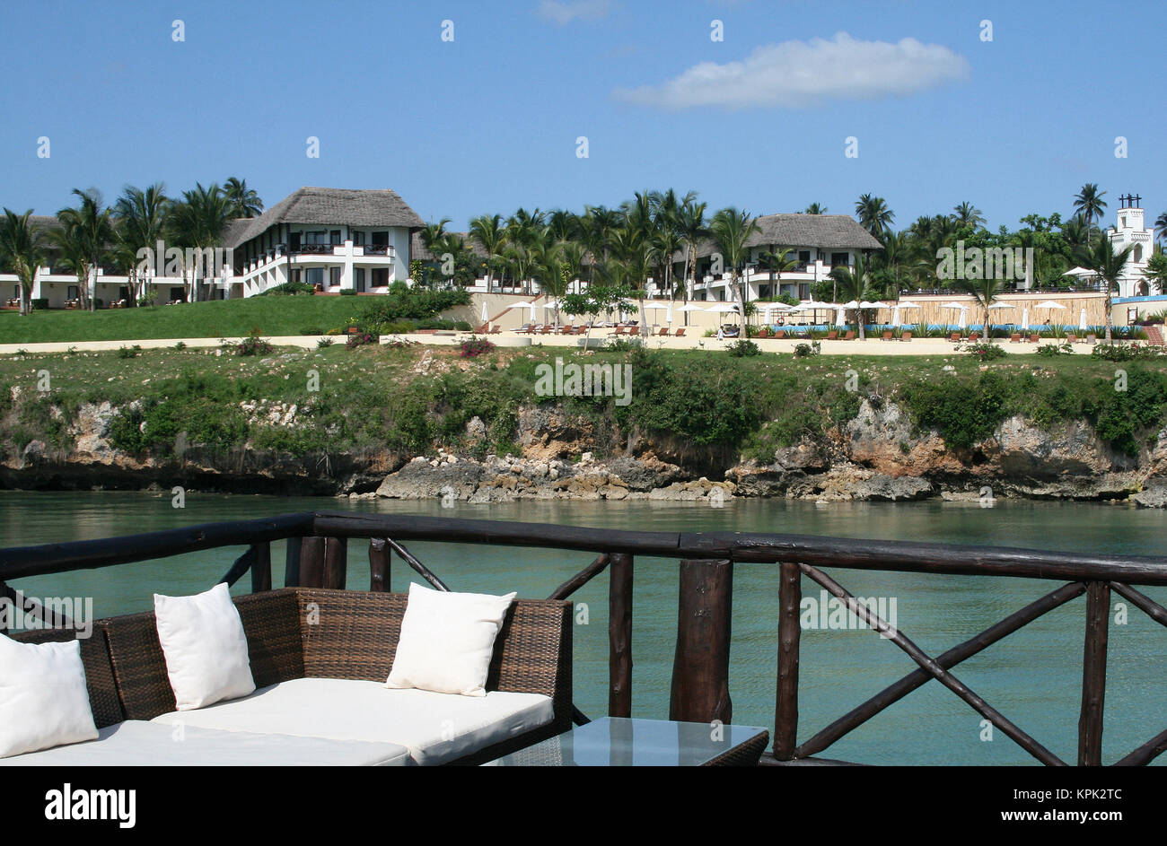 Avis de l'hôtel chalets de la jetée, l'hôtel Sea Cliff, Zanzibar, Tanzanie. Banque D'Images
