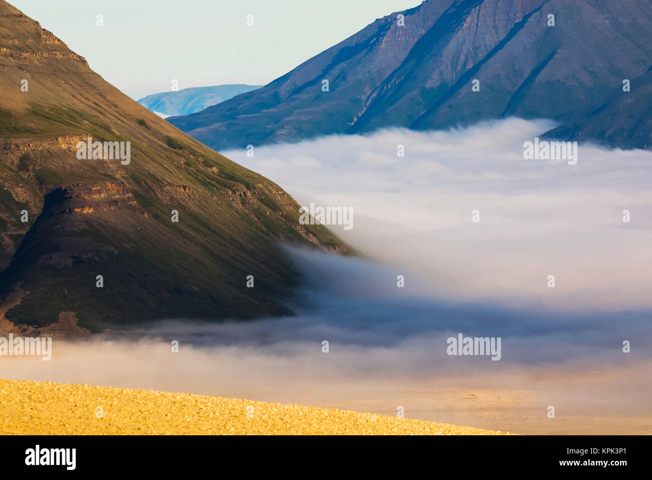 Brume matinale des couvertures de la basse vallée de dix mille fume dans Katmai National Park, Alaska, États-Unis d'Amérique Banque D'Images