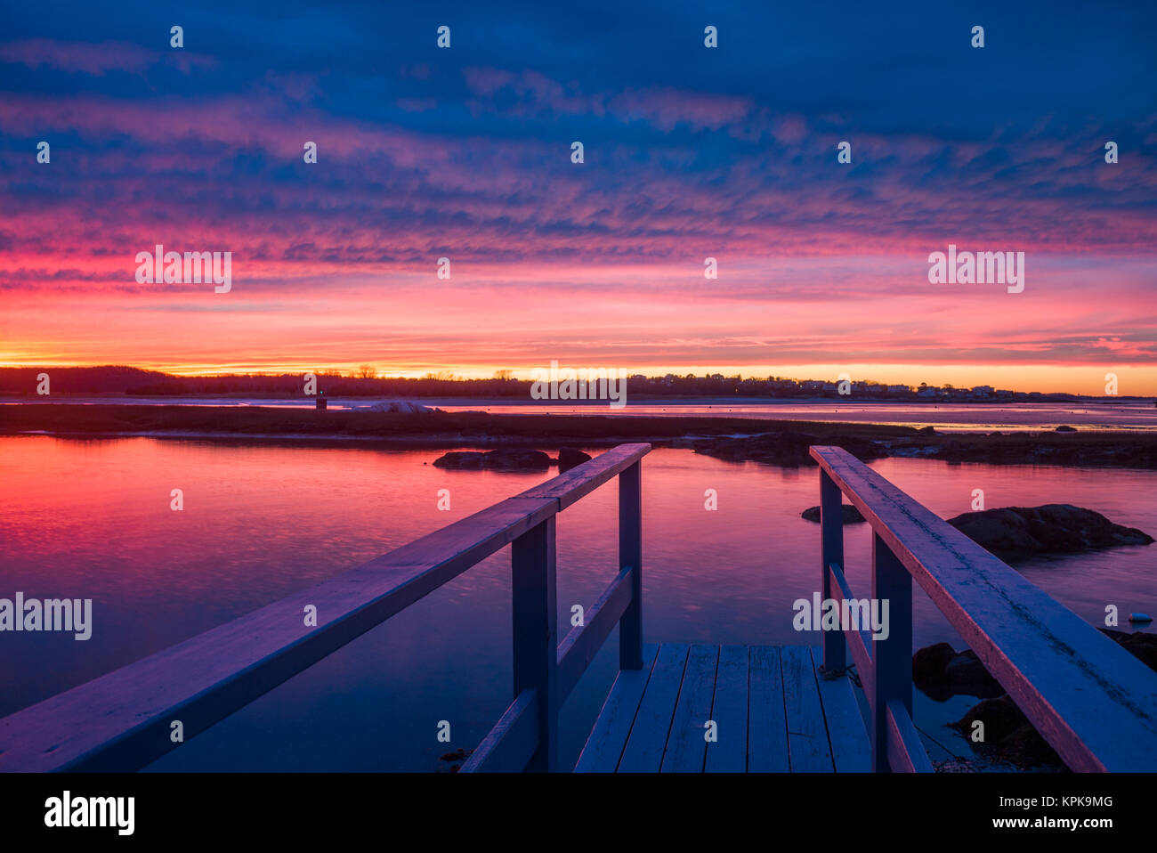 USA, Massachusetts, Cape Ann, Gloucester, coucher de soleil sur la rivière Annisquam Banque D'Images