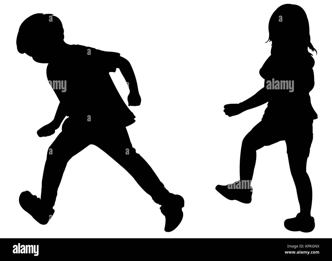 deux enfants en train de courir sur fond blanc Banque D'Images