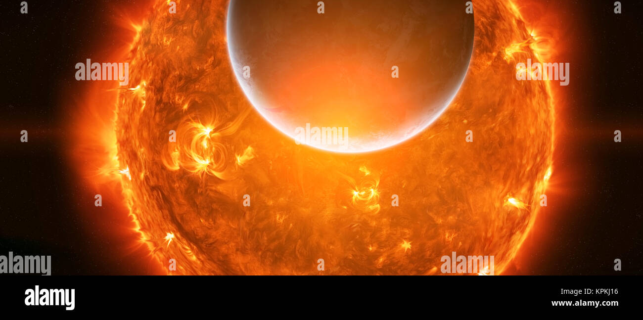 Sun explosion dans l'espace proche de la planète Banque D'Images