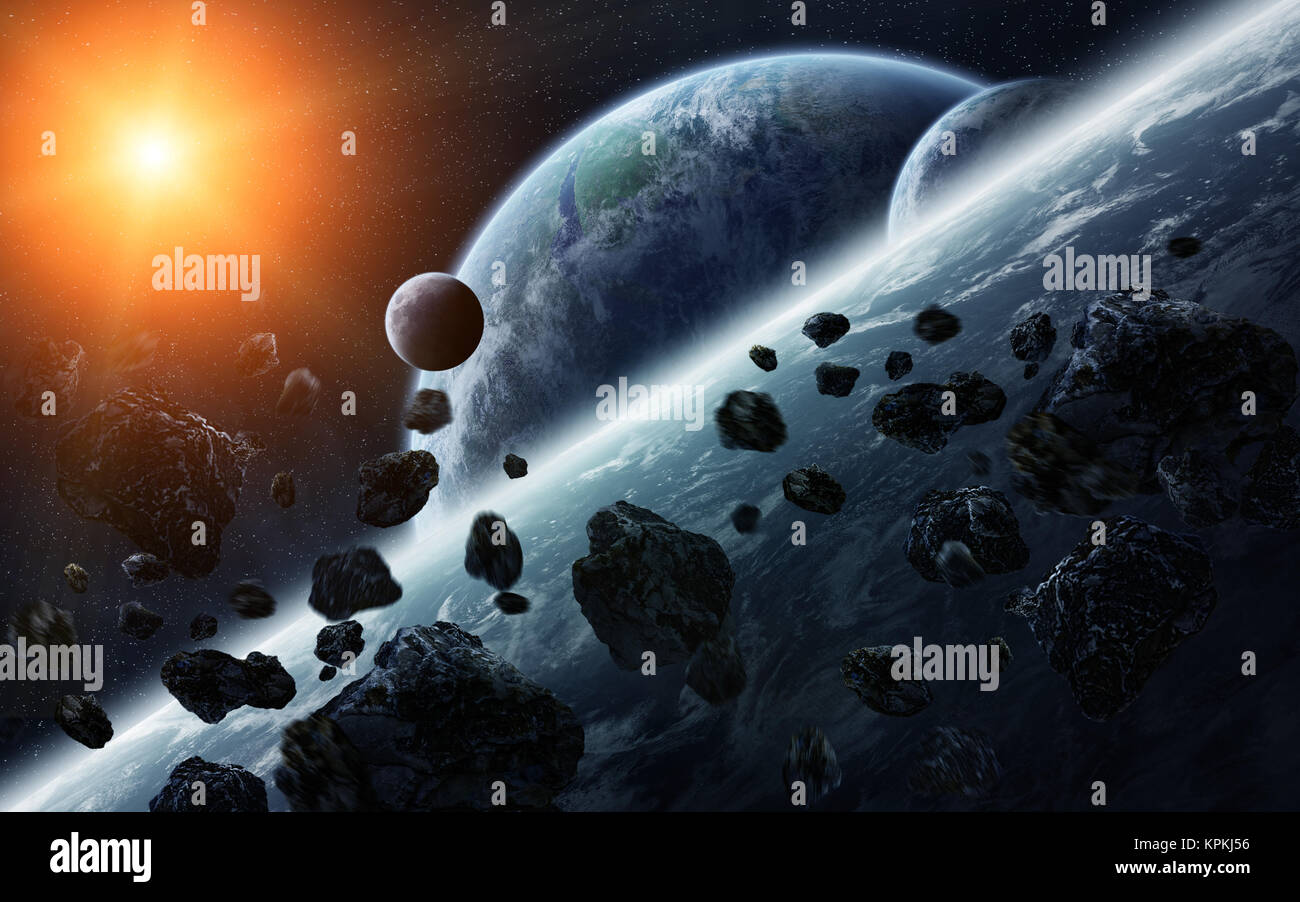 Impact de météorite sur des planètes dans l'espace Banque D'Images