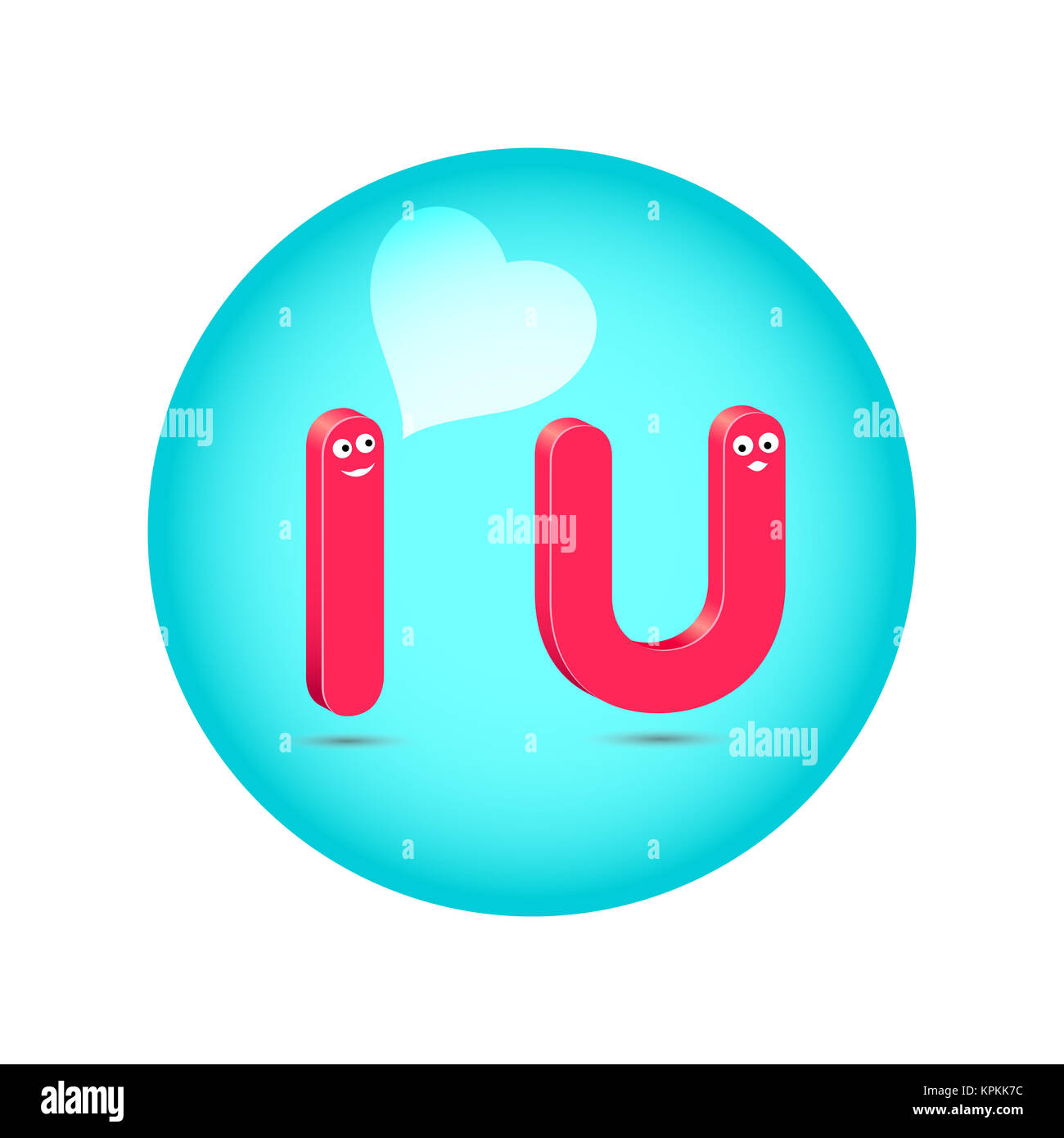Je t'aime Rose Concept : lettres I et U avec une bulle à la forme de coeur. Idée créative pour déclaration d'amour, Valentine's day card Banque D'Images