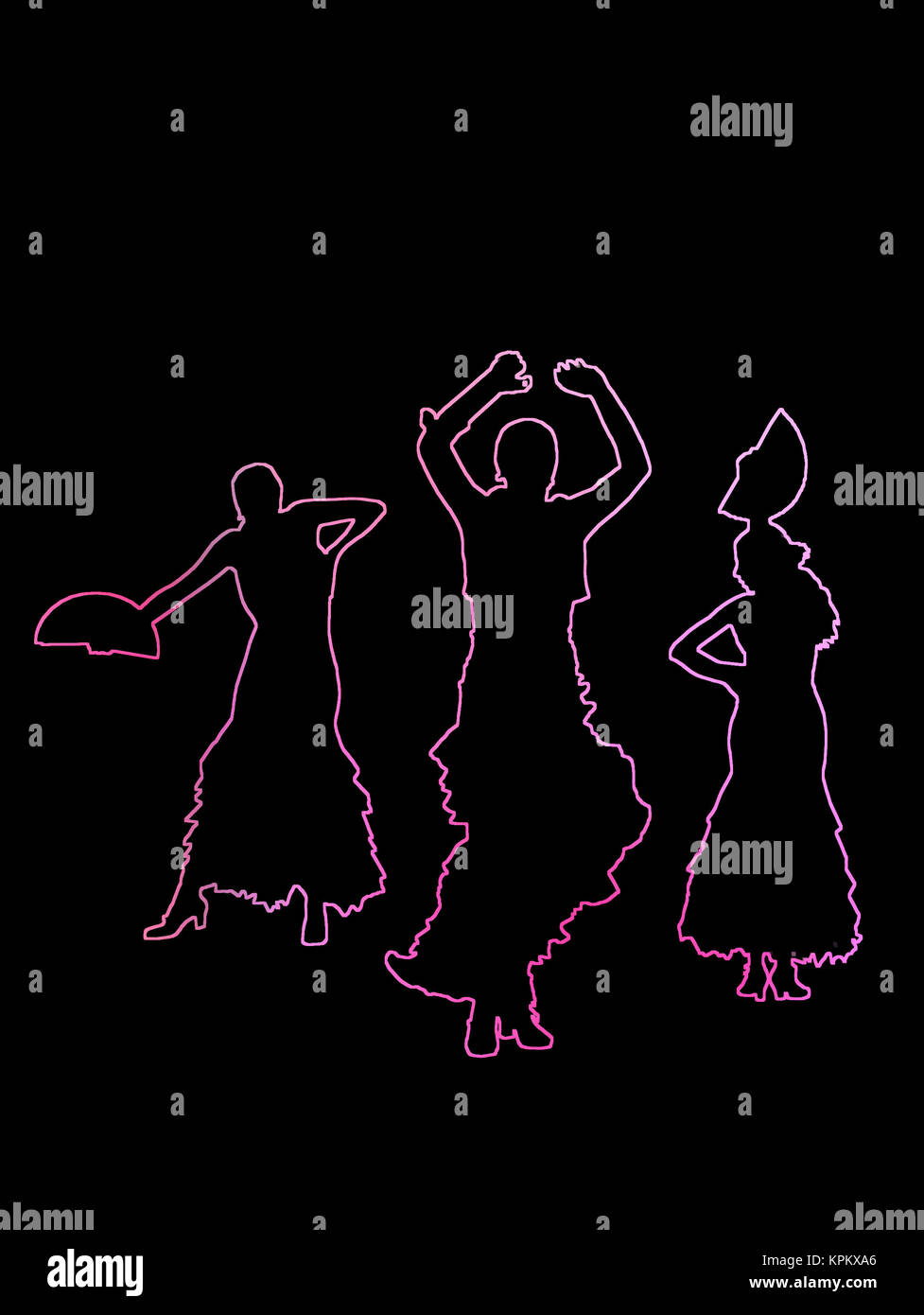 Silhouettes de trois des danseuses sur fond abstrait rose rose illustration. Banque D'Images