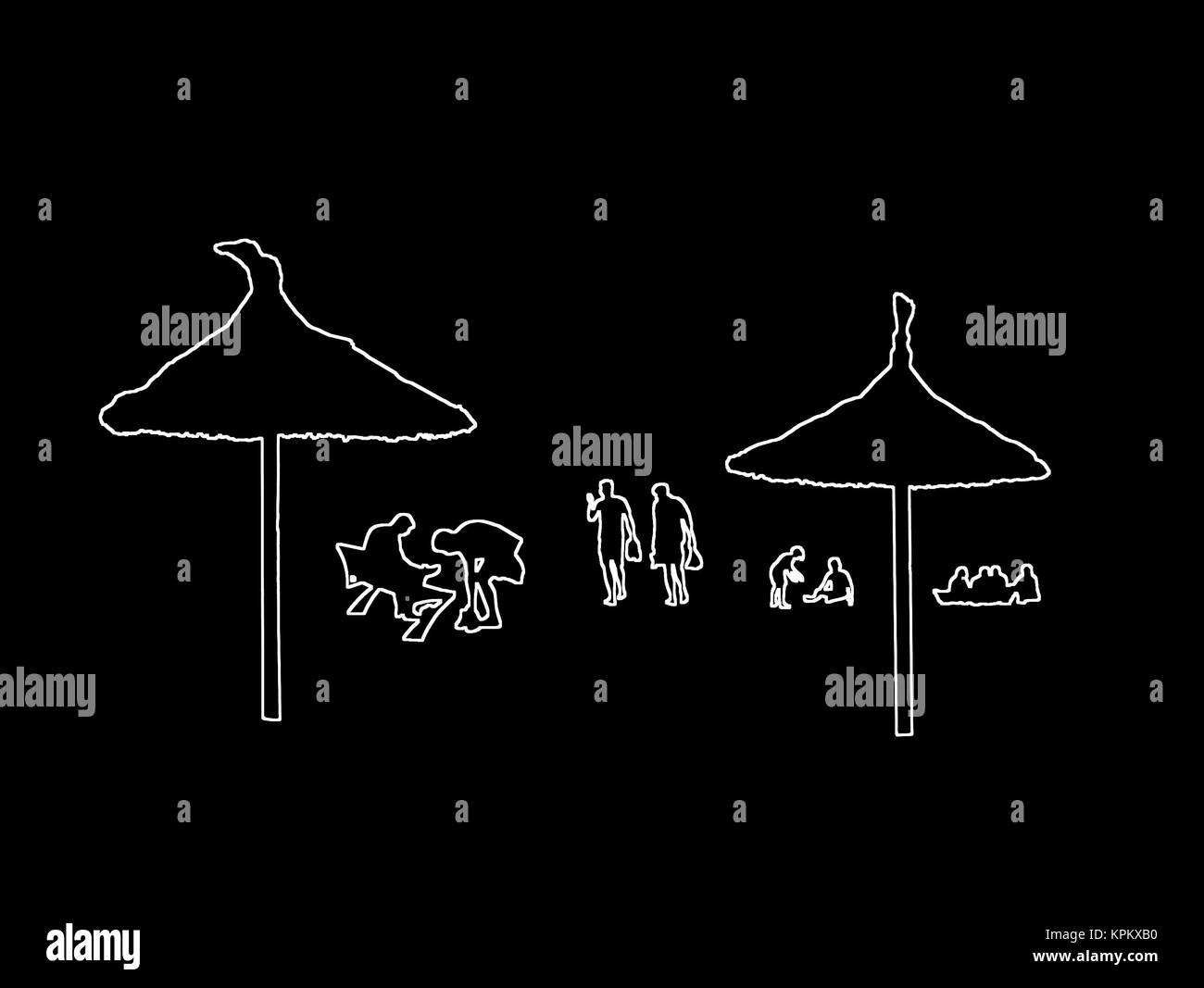 Silhouettes de personnes sur la plage de l'été jaune doré sur fond abstrait illustration. Banque D'Images