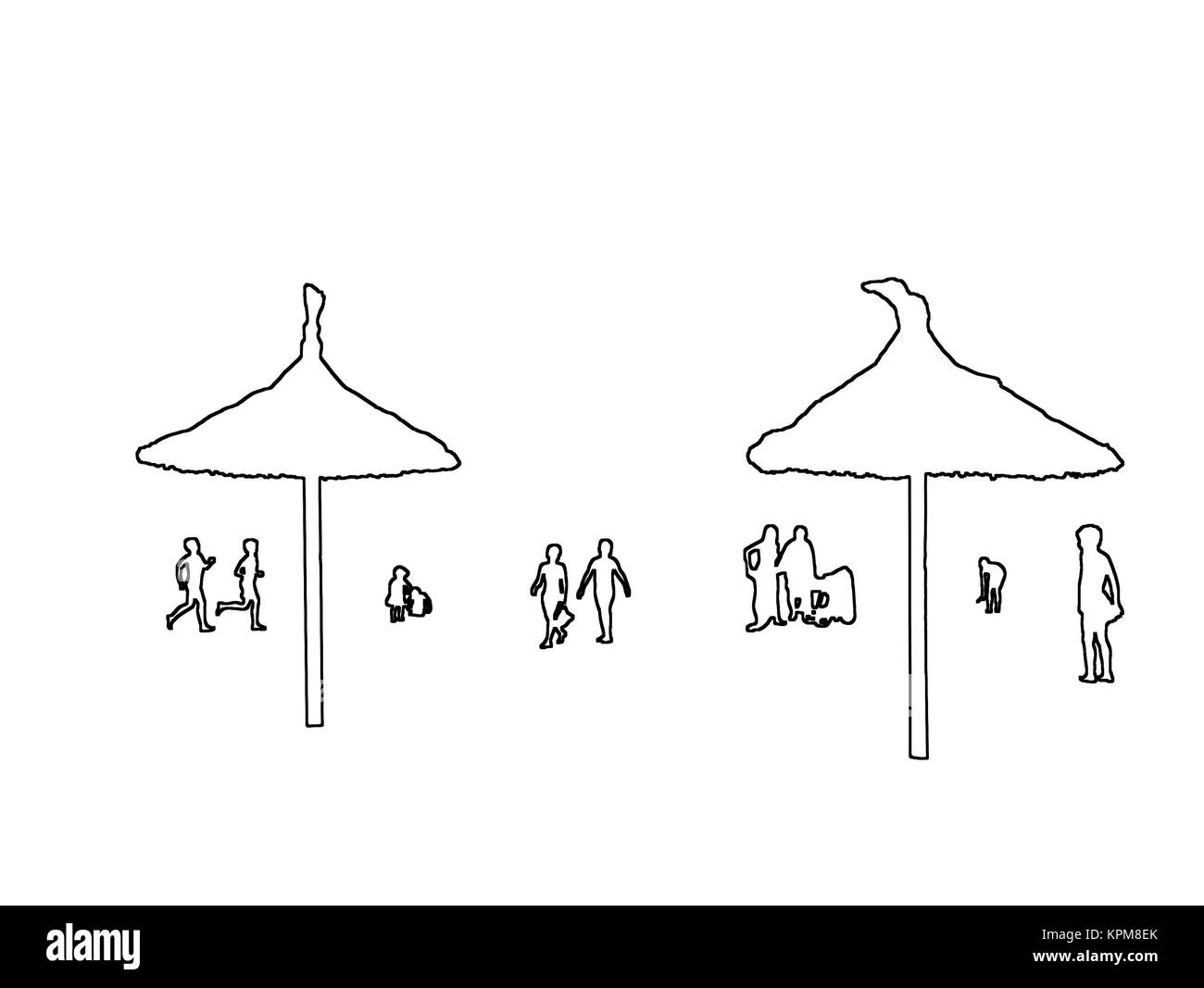 Silhouettes de personnes sur la plage de l'été jaune doré sur fond abstrait illustration. Banque D'Images