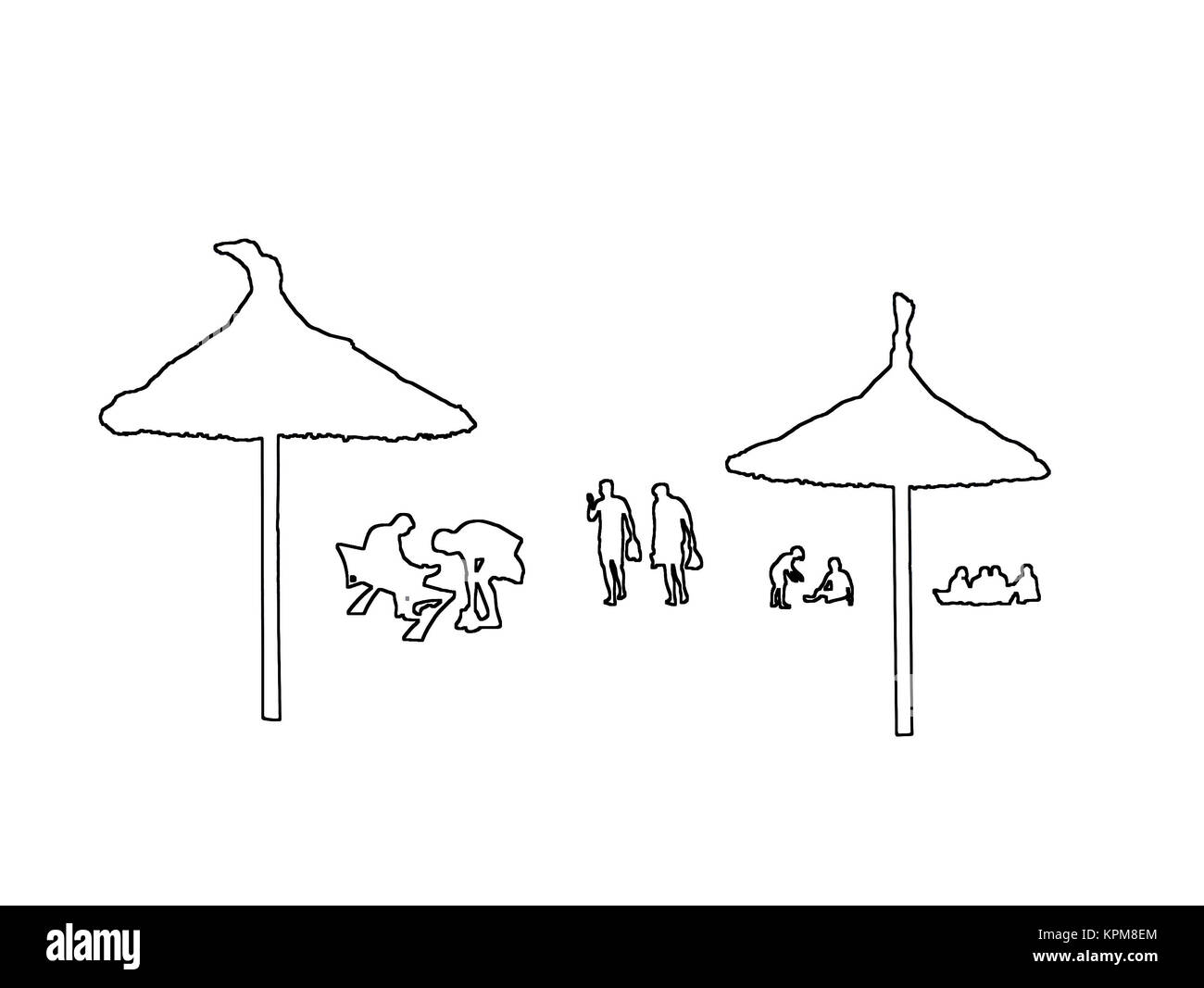 Silhouettes de personnes sur la plage de l'été jaune doré sur fond abstrait illustration. Banque D'Images