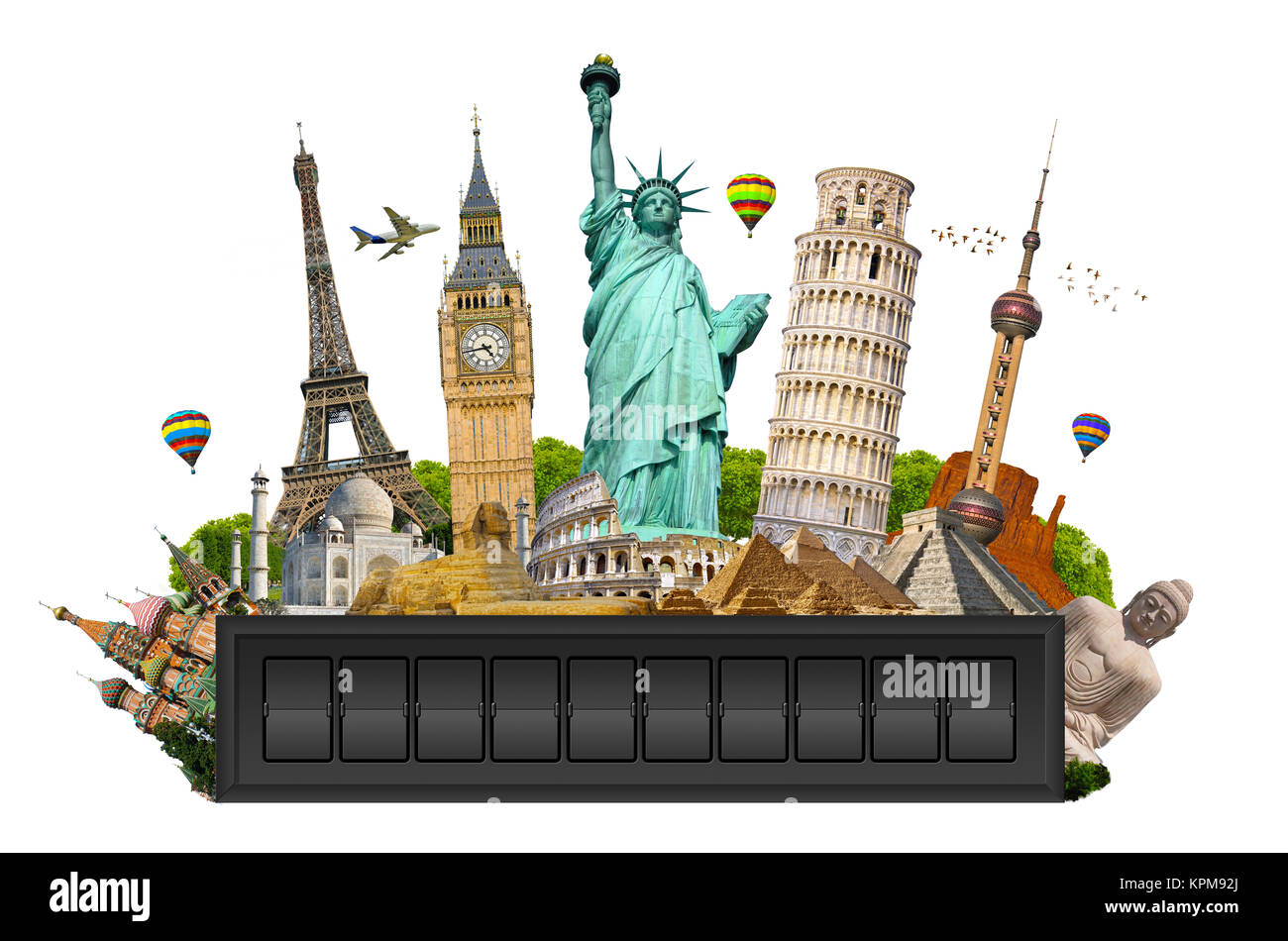 Monuments du monde sur un panneau-réclame de l'aéroport Banque D'Images