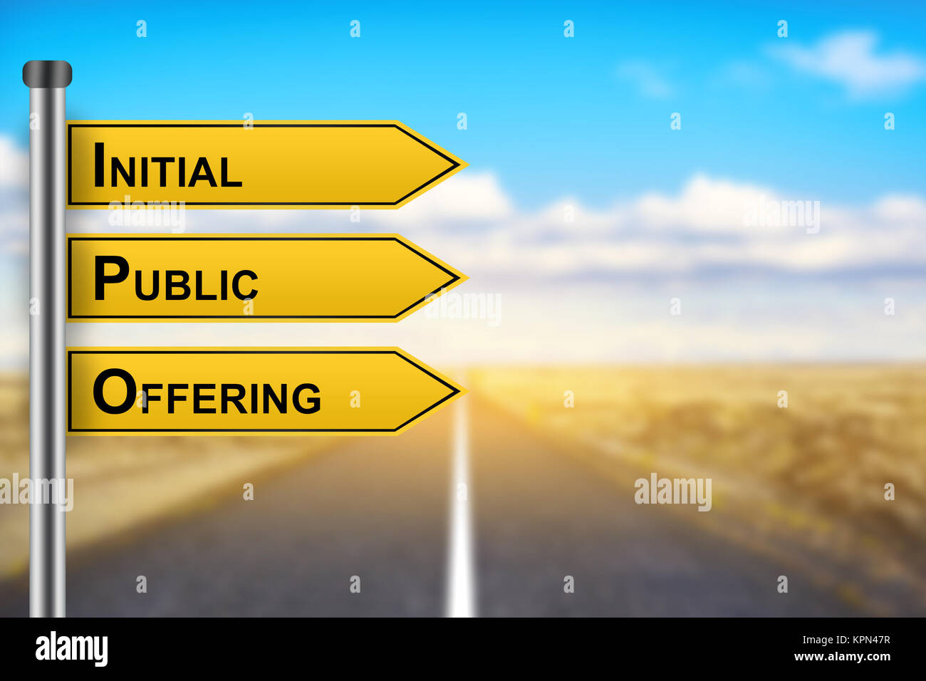 IPO ou offre publique initiale mots sur panneau jaune Banque D'Images
