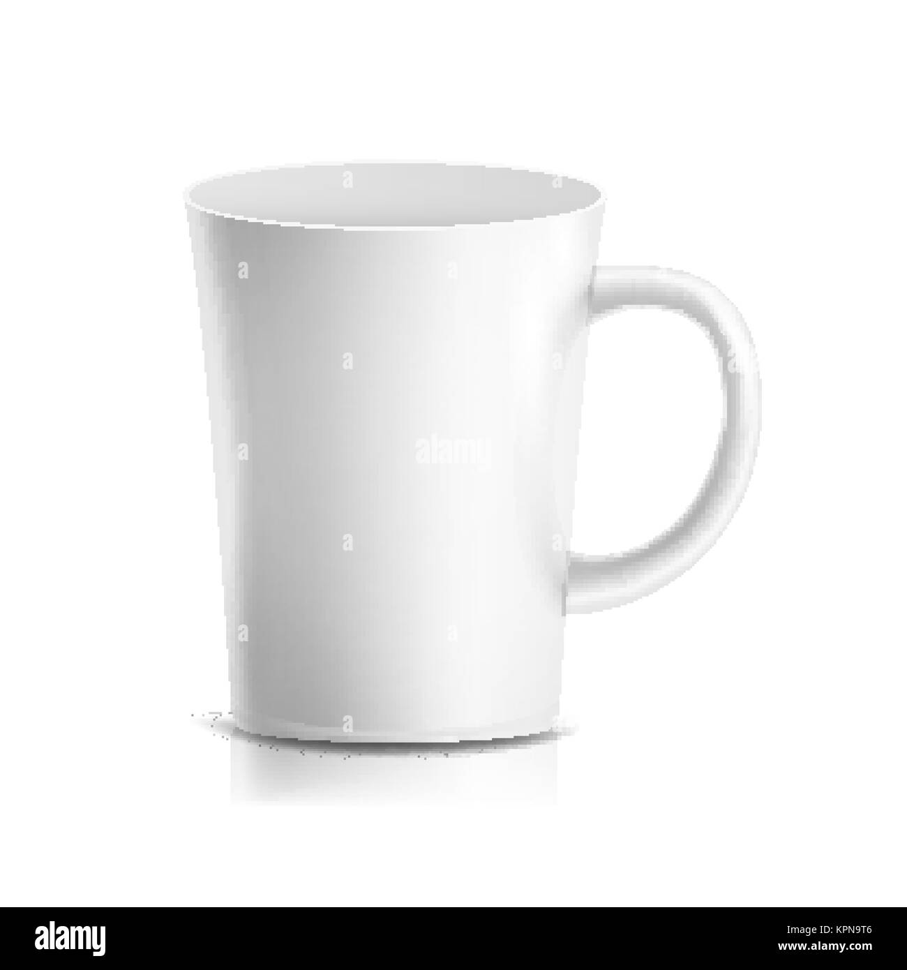 Mug blanc vecteur. 3D réaliste Café, thé Tasse en céramique isolé sur blanc. La maquette de la Coupe du bureau classique avec poignée Illustration. Illustration de Vecteur