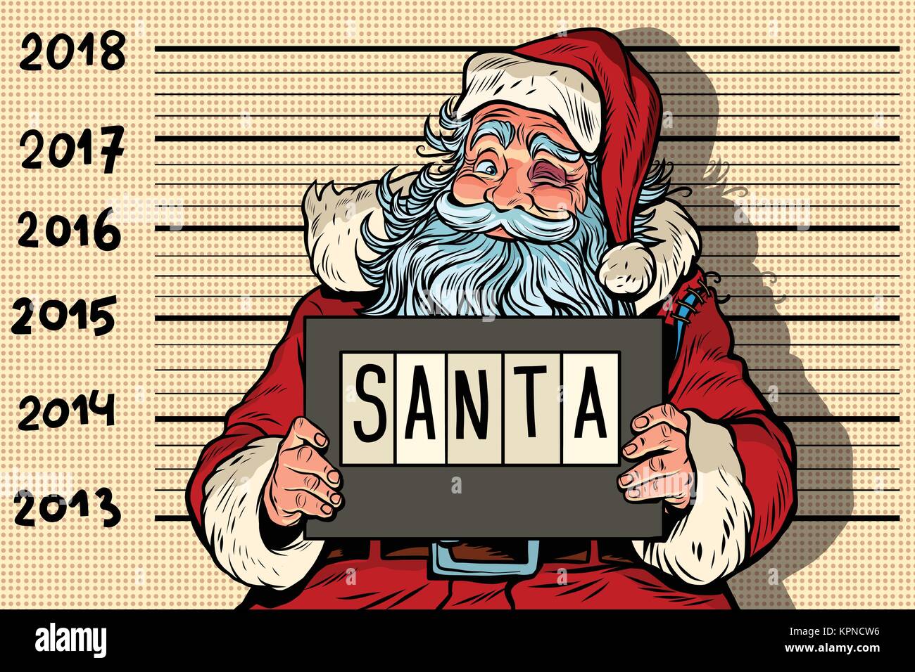 Nouvel an 2018, photo funny Santa Claus en état d'arrestation. Parti criminel. Cartoon comics retro pop art dessin illustration vectorielle Illustration de Vecteur