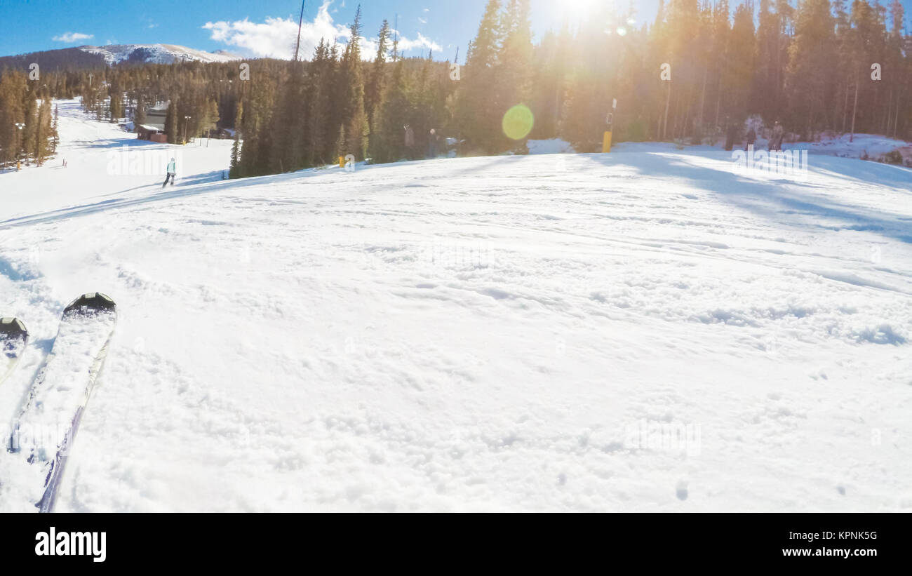 POV point de vue. Colorado Ski Rokies au début de la saison de ski. Banque D'Images