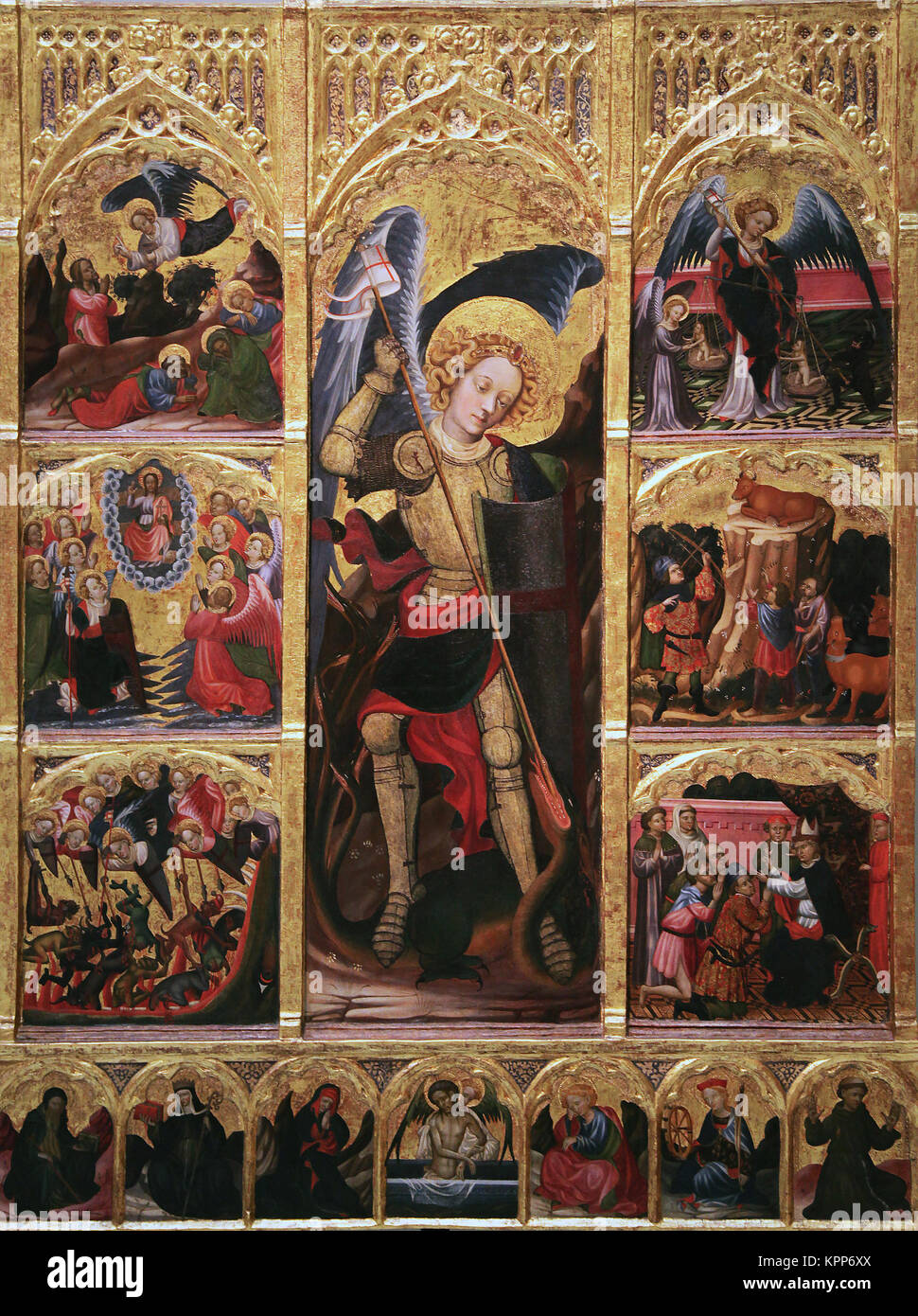 Retable de St Michel Archange par Jaume Mateu (1382-1452) un peintre valencien du style gothique Banque D'Images