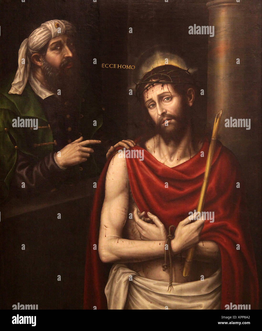 Ecce Homo avec Ponce Pilate de Nicolás Borrás Falco (1530-1610) peintre espagnol de la Renaissance actif à Valence. Pintor espanol. Banque D'Images