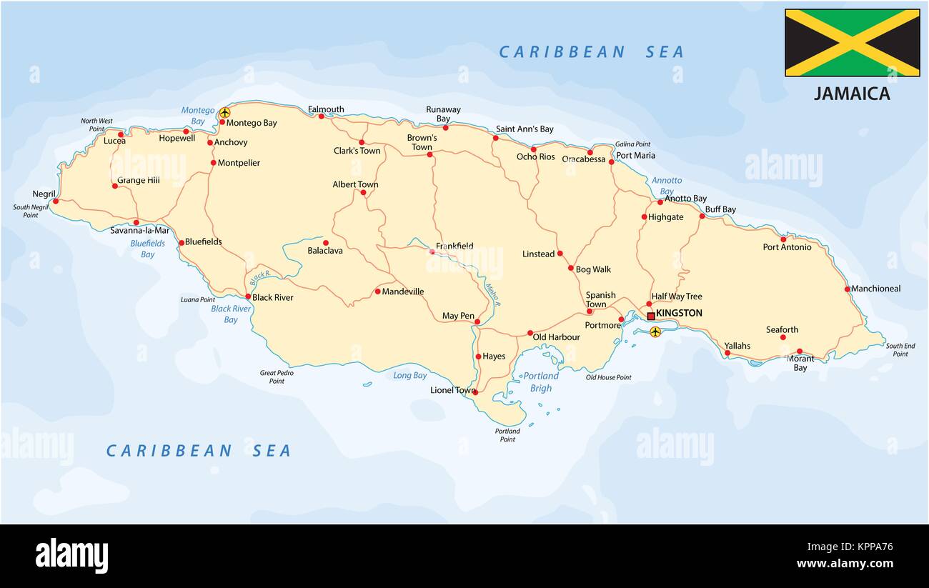 Route de la Jamaïque carte vectorielle avec drapeau Illustration de Vecteur
