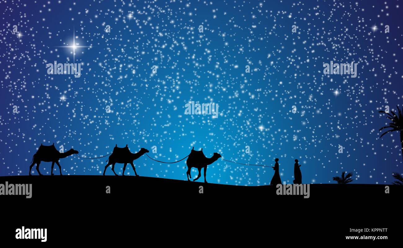 Silhouette de caravane mit les gens et les chameaux errant dans th Illustration de Vecteur