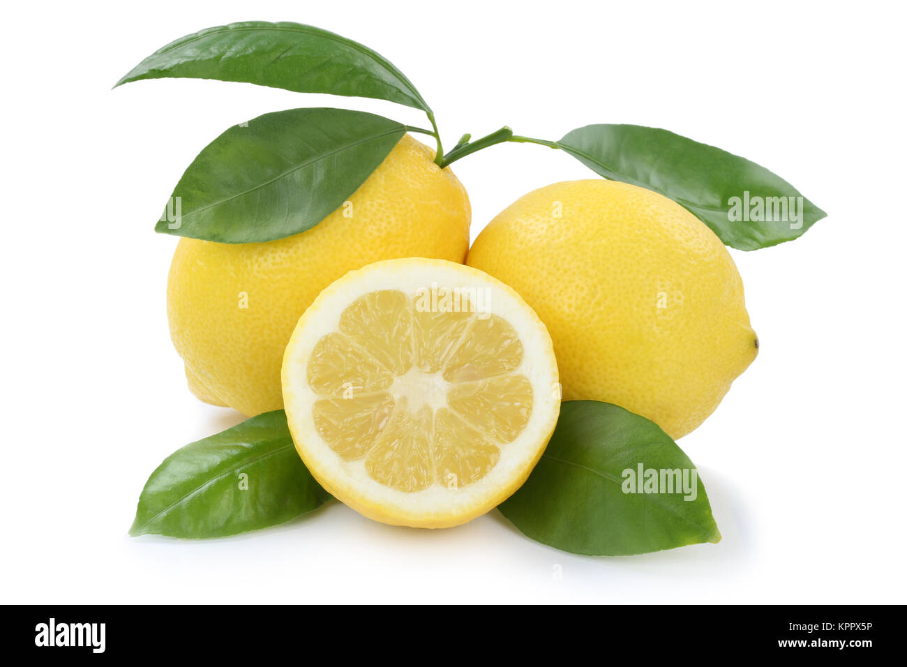Zitrone bio Früchte Freisteller freigestellt isoliert vor einem weissen Hintergrund Banque D'Images