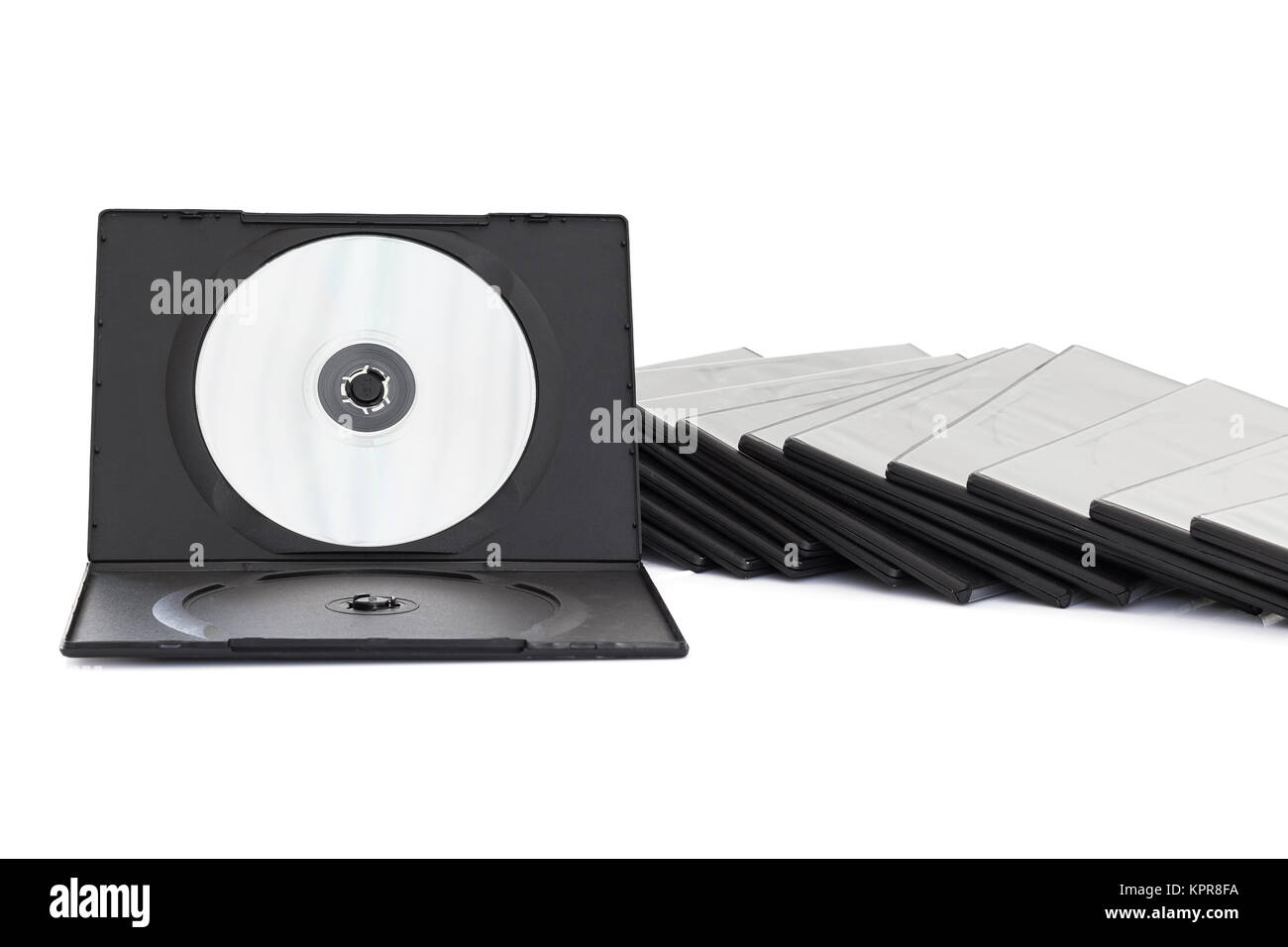 Boîte DVD avec disque sur fond blanc Banque D'Images