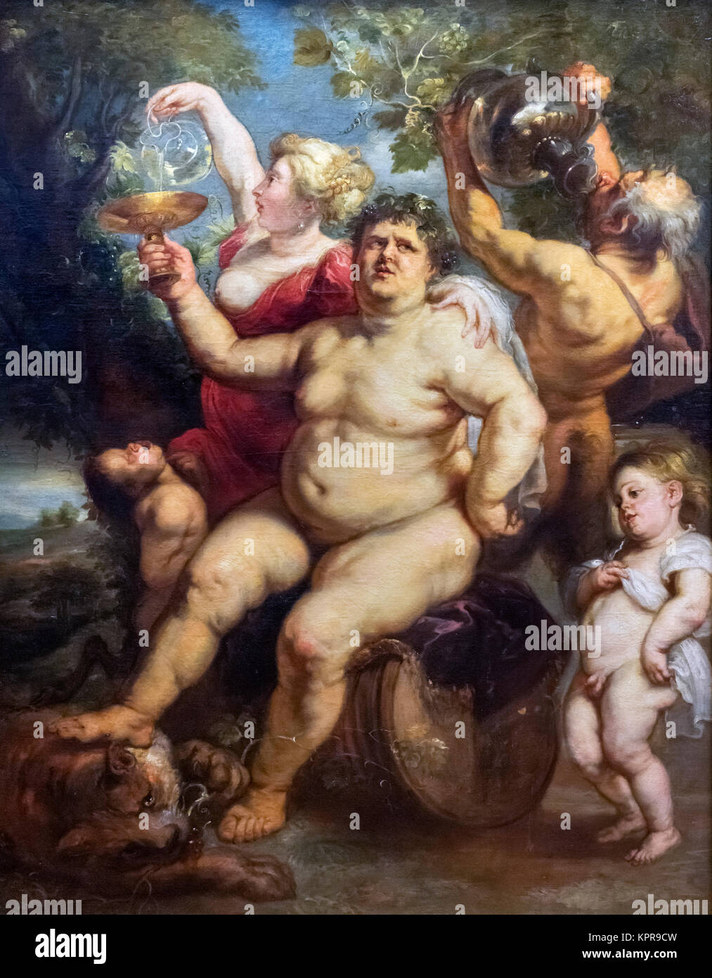 Bacchanales de Peter Paul Rubens (1577-1640), huile sur toile, c.1635-40. La peinture représente Bacchus (ou Dionysos), le dieu du vin. Banque D'Images