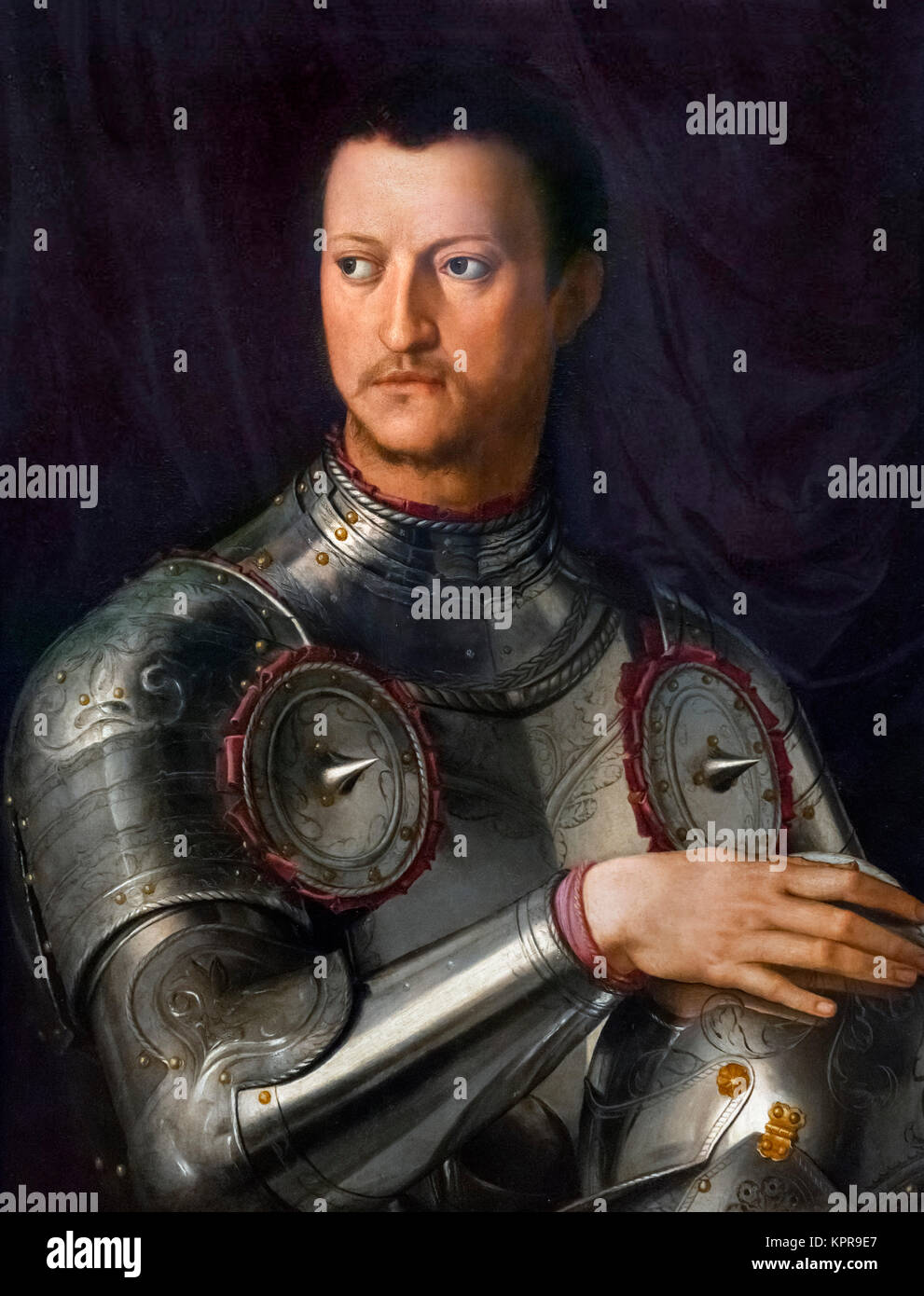 Cosimo I de' Medici (1519-1574), Grand-duc de Toscane. Portrait, intitulé Cosimo I en armure, de Bronzino, huile sur panneau, c.1543-46. Banque D'Images