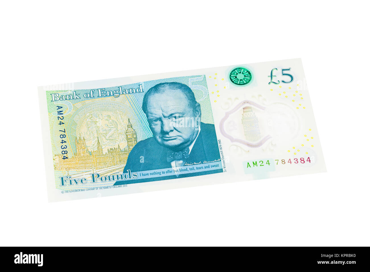 Cinq anglais pound note sur un fond blanc Banque D'Images