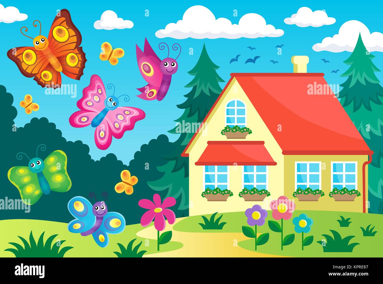 Chambre et heureux papillons Banque D'Images