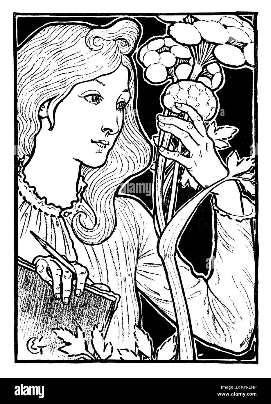 L'Etude, l'étude, 1894 book illustration design par artiste Eugène Grasset du Volume 4 de la Studio Magazine Banque D'Images