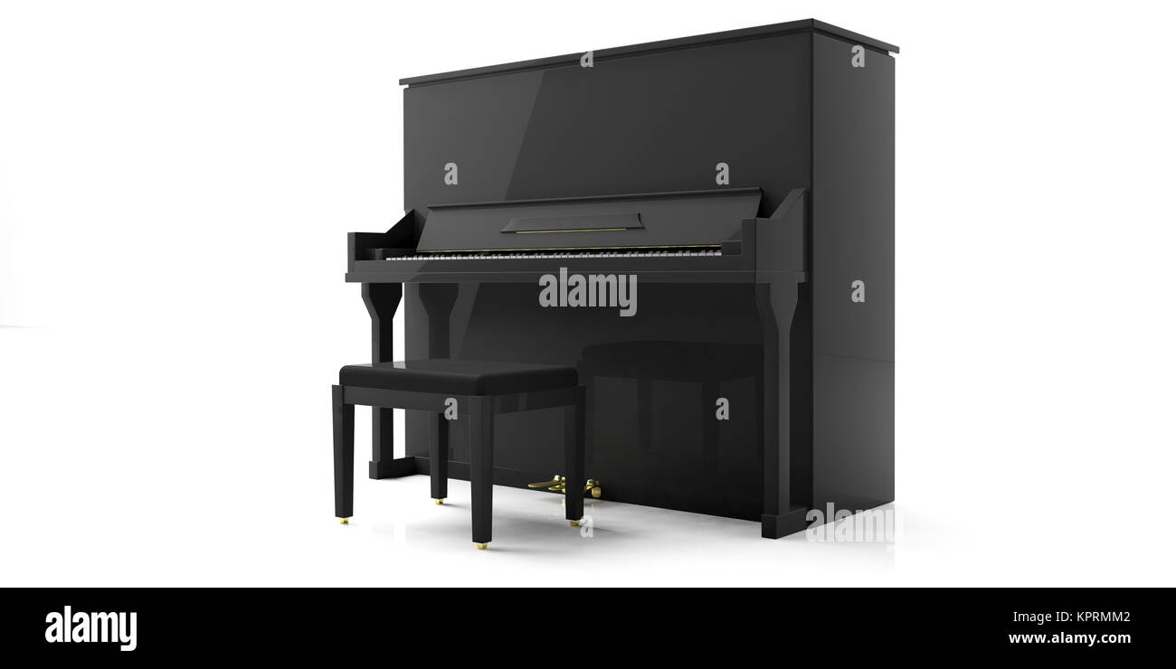 Noir piano et selles isolé sur fond blanc. 3d illustration Banque D'Images