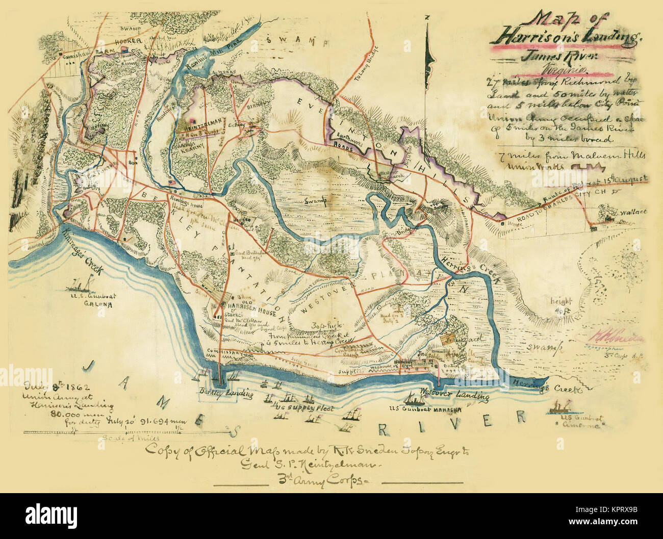 Plan de Harrison's Landing, James River, Virginia Banque D'Images