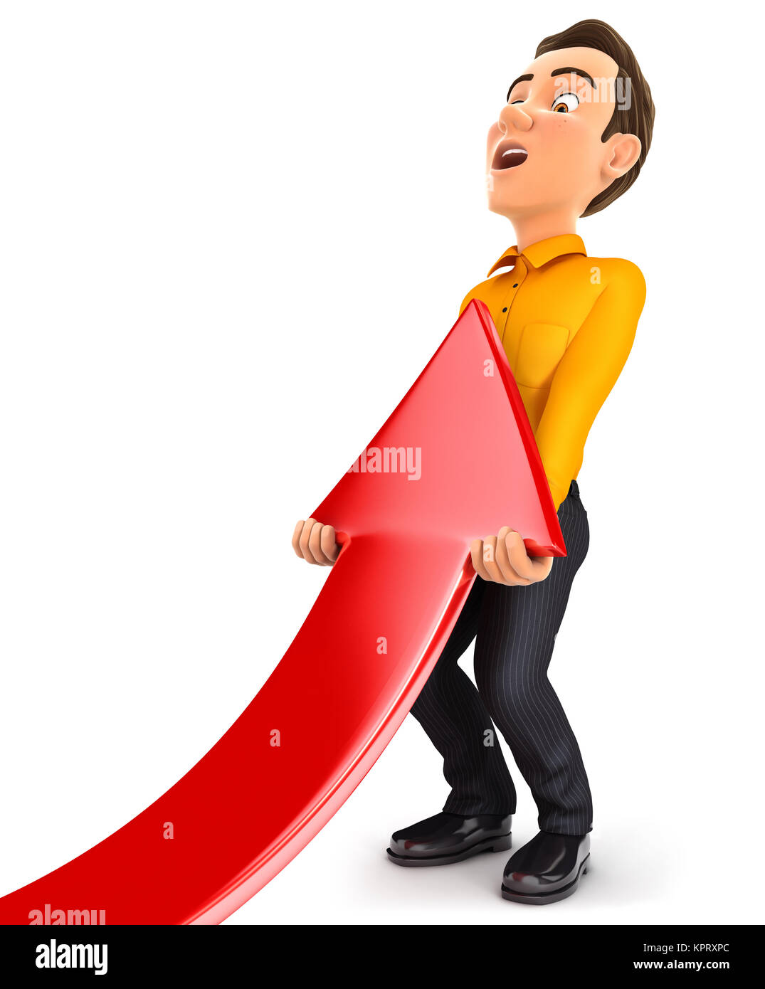 3d man lifting up flèche rouge, illustration avec fond blanc isolé Banque D'Images