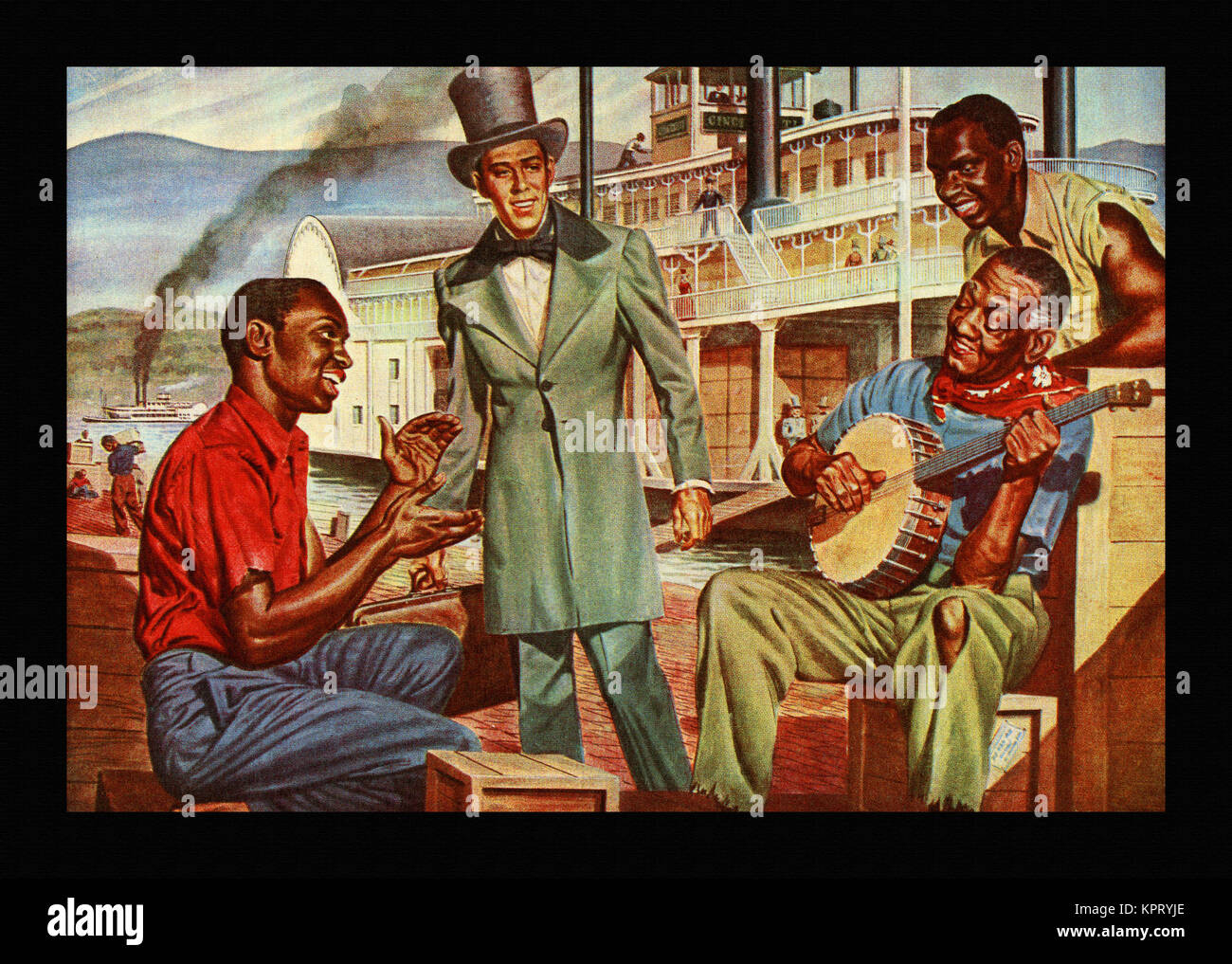 Les Africains américains du Mississippi par Enteratin un bateau à vapeur Banque D'Images