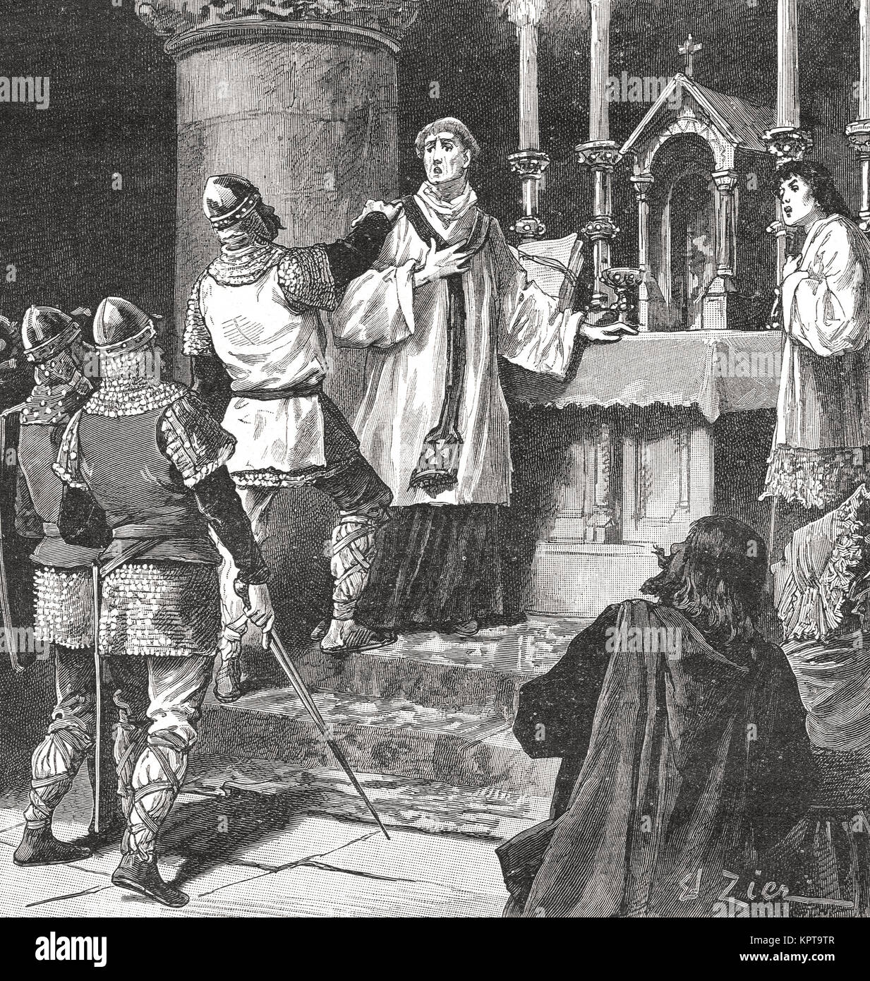 L'arrestation de l'Archevêque Geoffrey, Prieuré de Saint Martin dans la région de Dover, 1191 Banque D'Images