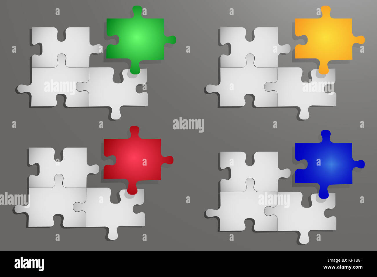 Avis du Conseil de trois pièces de puzzle gradient blanc et une pièce  couleur du dégradé. Tout est gris sur le background avec la lumière Photo  Stock - Alamy